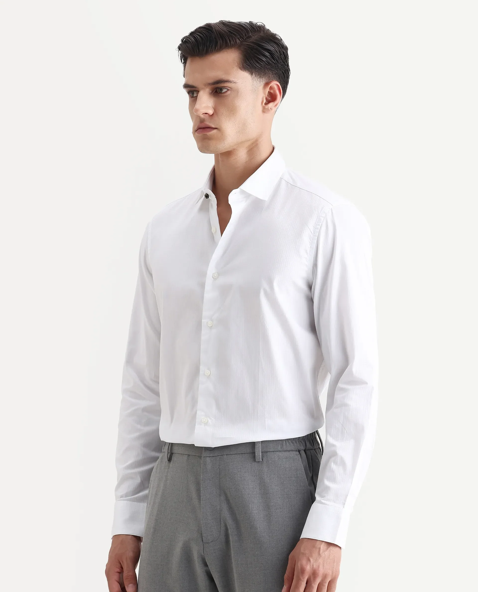 Rare Rabbit Men's Centi White Cotton Plain Regular Fit Full Sleeve Collared Shirt - Image 5