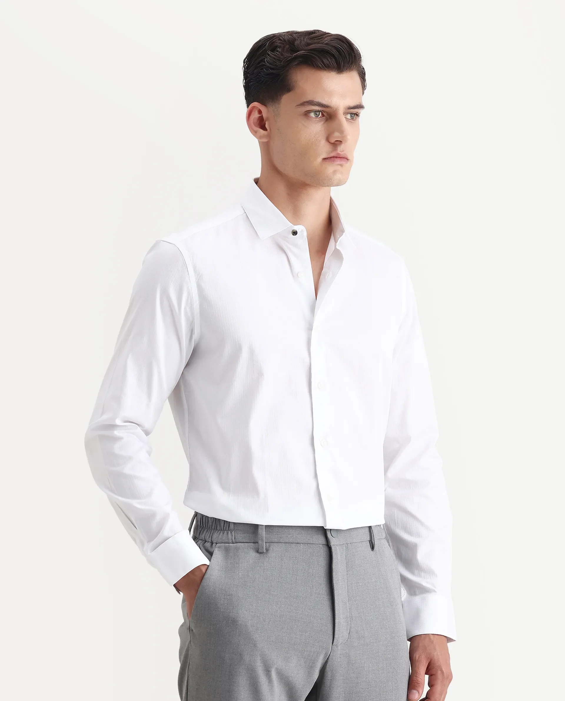 Rare Rabbit Men's Centi White Cotton Plain Regular Fit Full Sleeve Collared Shirt - Image 6