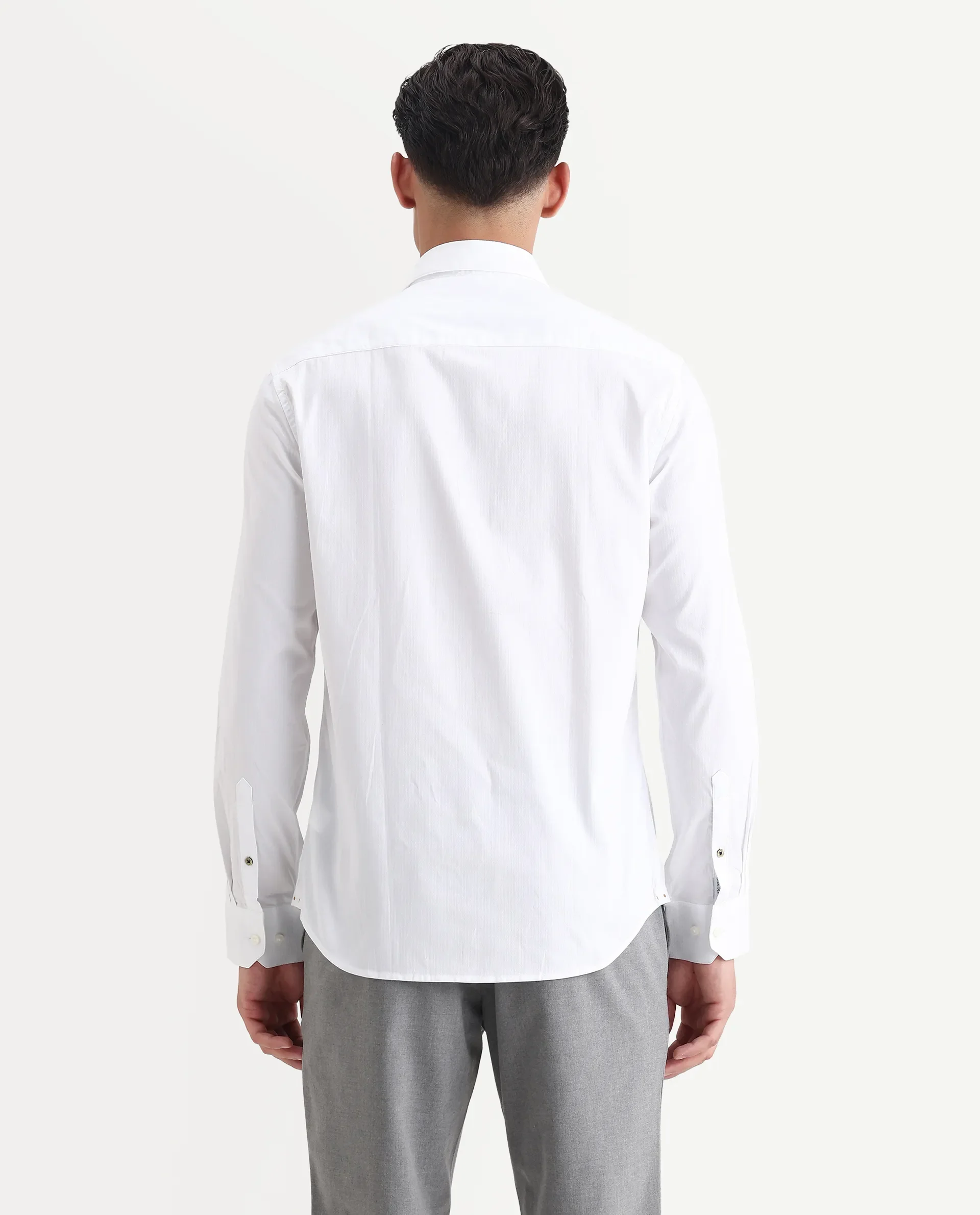 Rare Rabbit Men's Centi White Cotton Plain Regular Fit Full Sleeve Collared Shirt - Image 7