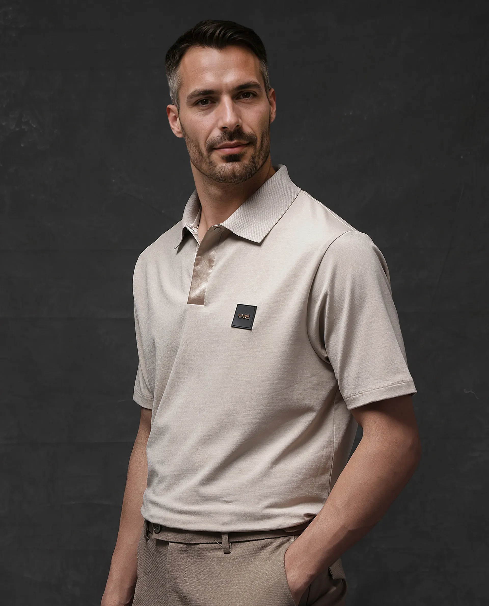 Rare Rabbit Men's Centor - Beige Cotton Plain Regular Fit Half Sleeve Polo - Image 5