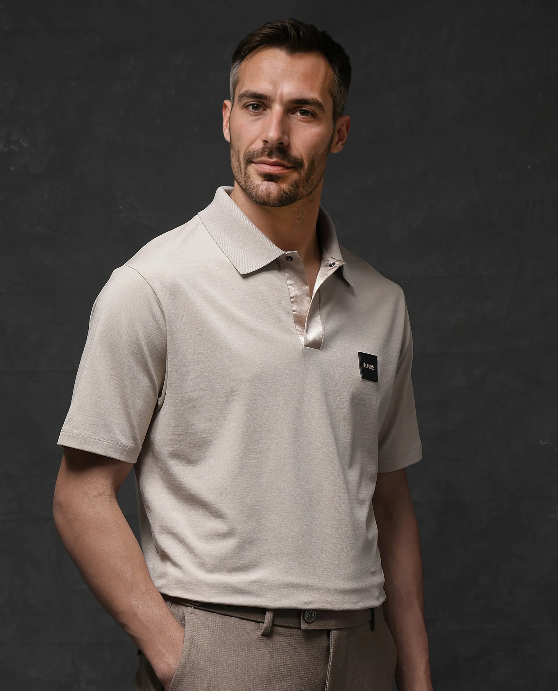 Rare Rabbit Men's Centor - Beige Cotton Plain Regular Fit Half Sleeve Polo - Image 6