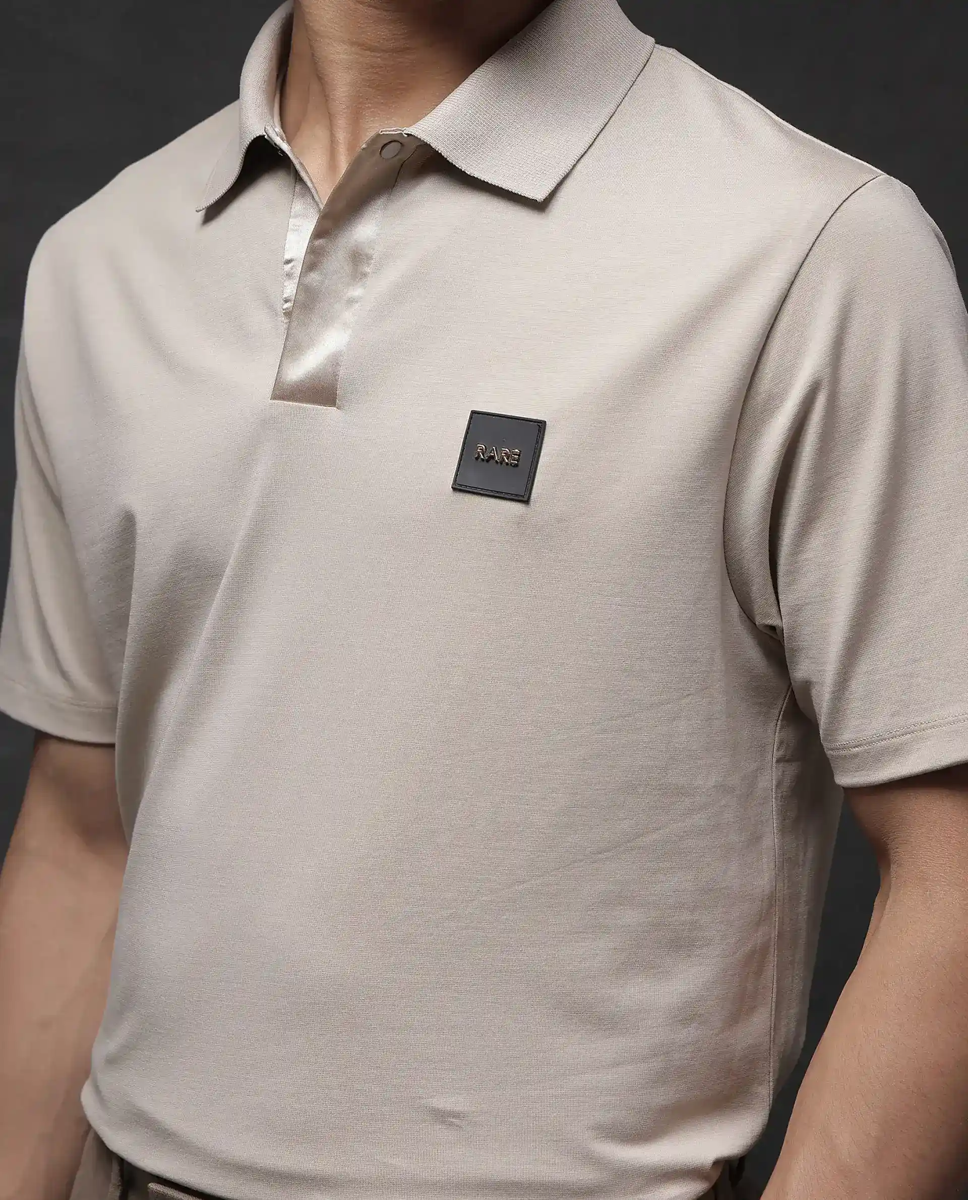 Rare Rabbit Men's Centor - Beige Cotton Plain Regular Fit Half Sleeve Polo - Image 7