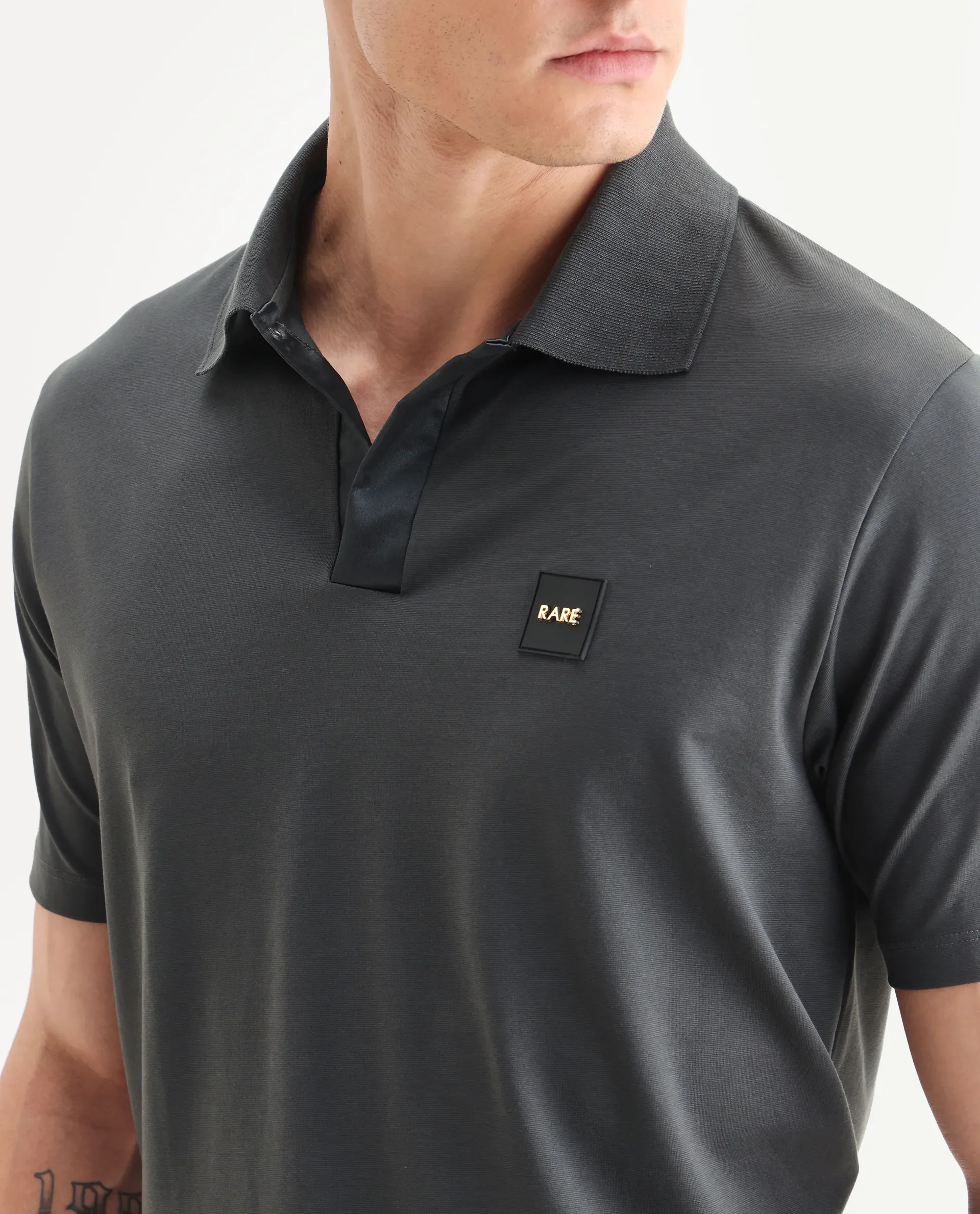 Rare Rabbit Men's Centor Dark Grey Cotton Plain Regular Fit Half Sleeve Polo - Image 3