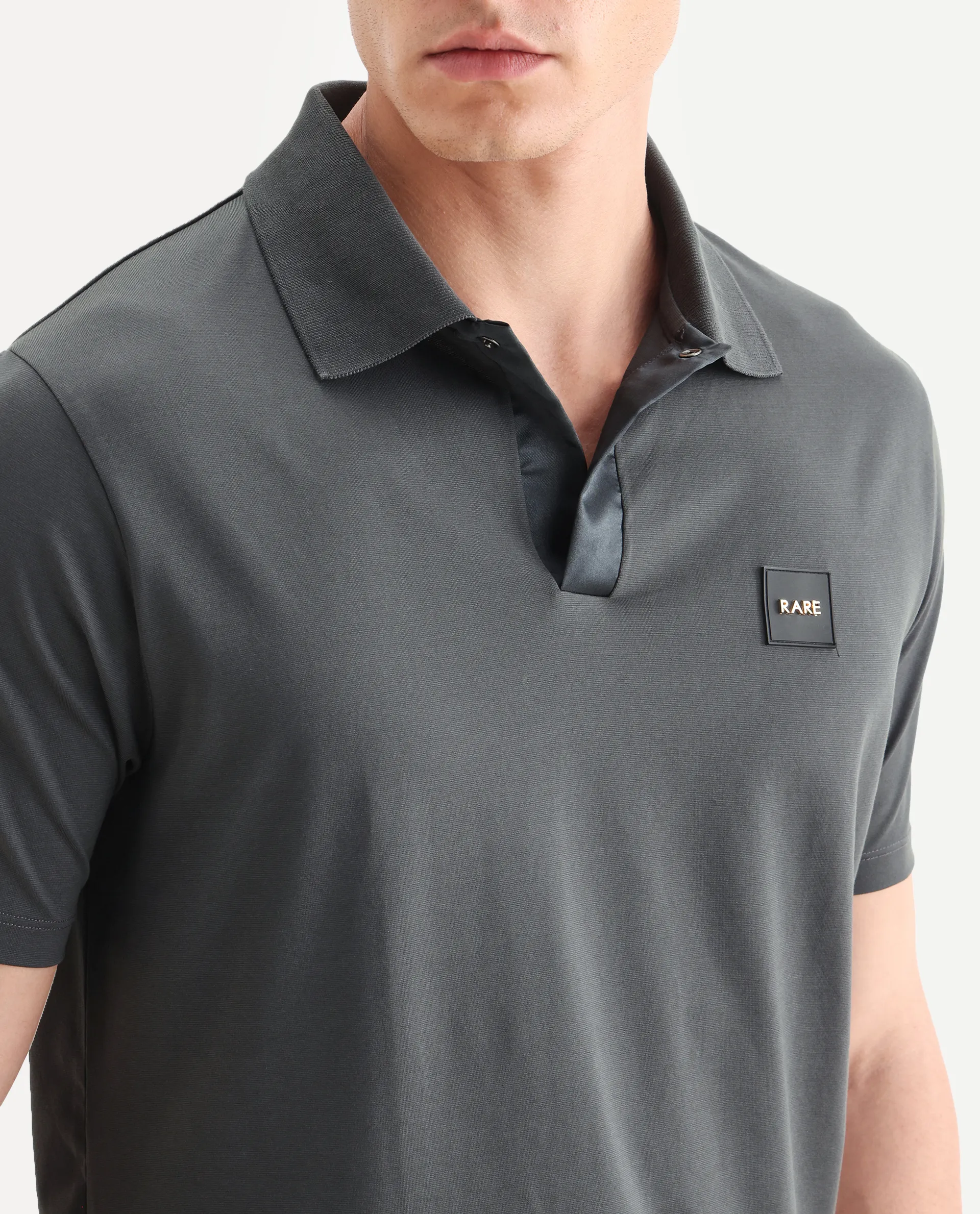 Rare Rabbit Men's Centor Dark Grey Cotton Plain Regular Fit Half Sleeve Polo - Image 7