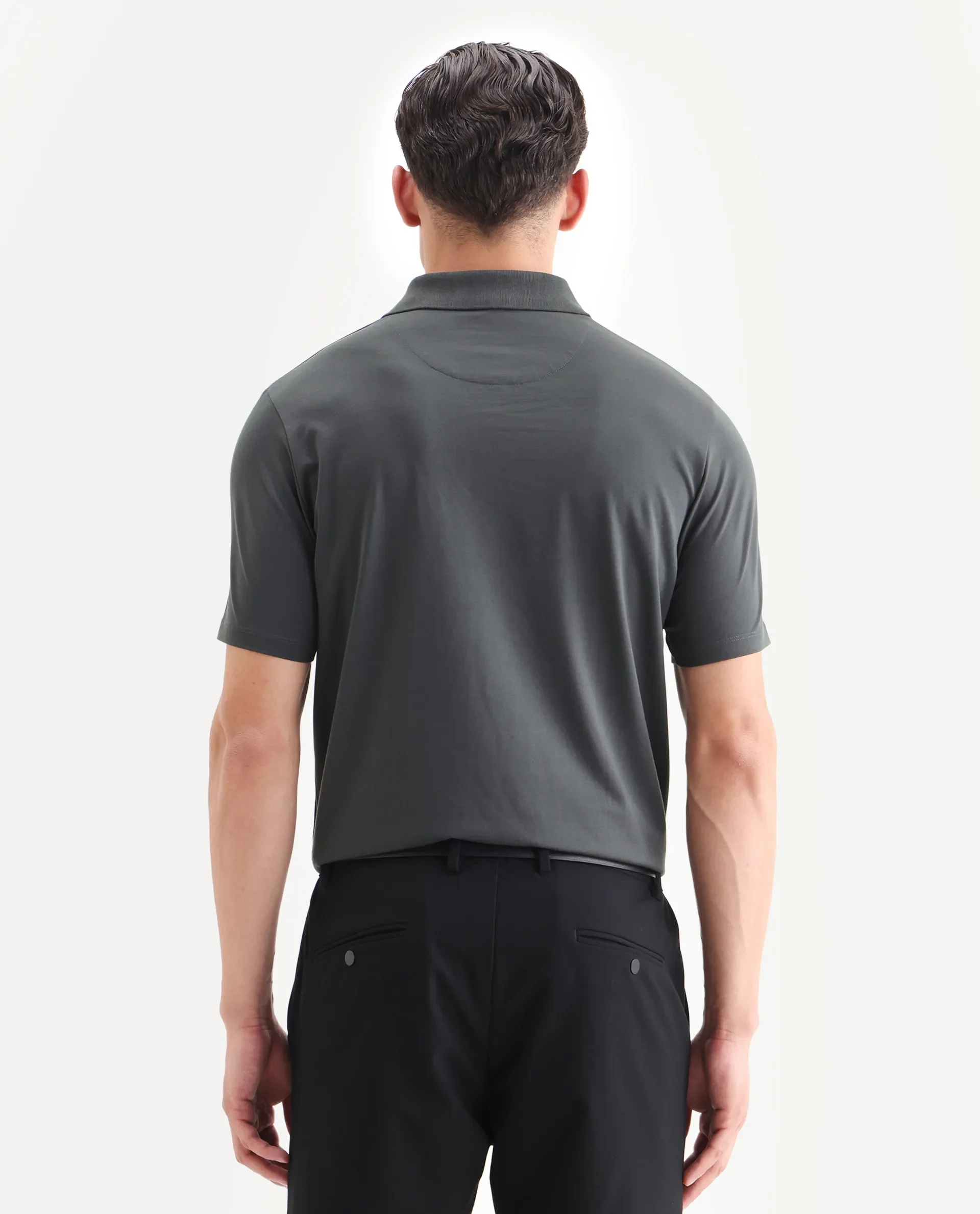 Rare Rabbit Men's Centor Dark Grey Cotton Plain Regular Fit Half Sleeve Polo - Image 8