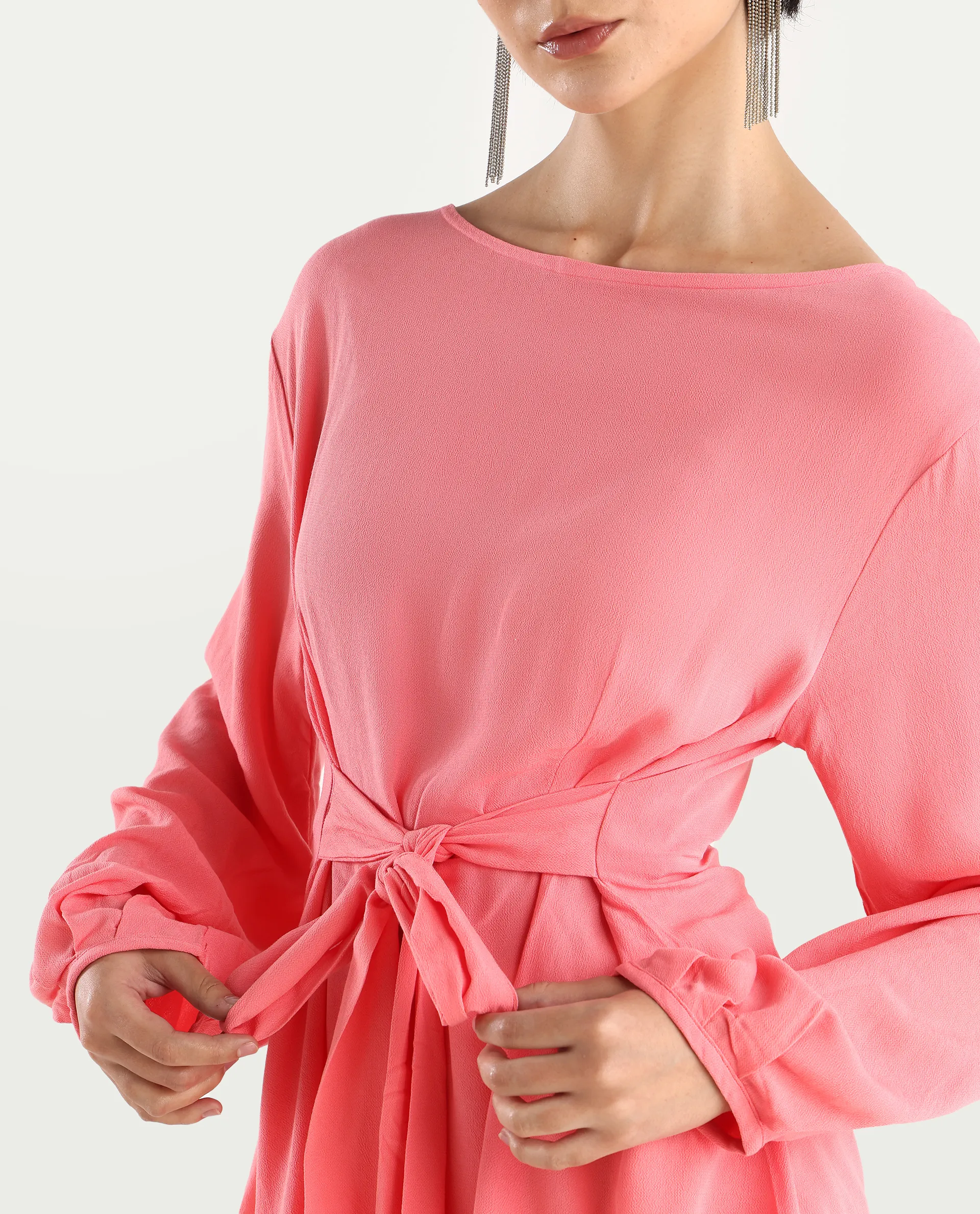 Rareism Women's Centro Dark Pink Viscose Blend Boat Neck Plain Bishop Sleeve Regular Fit Top - Image 4