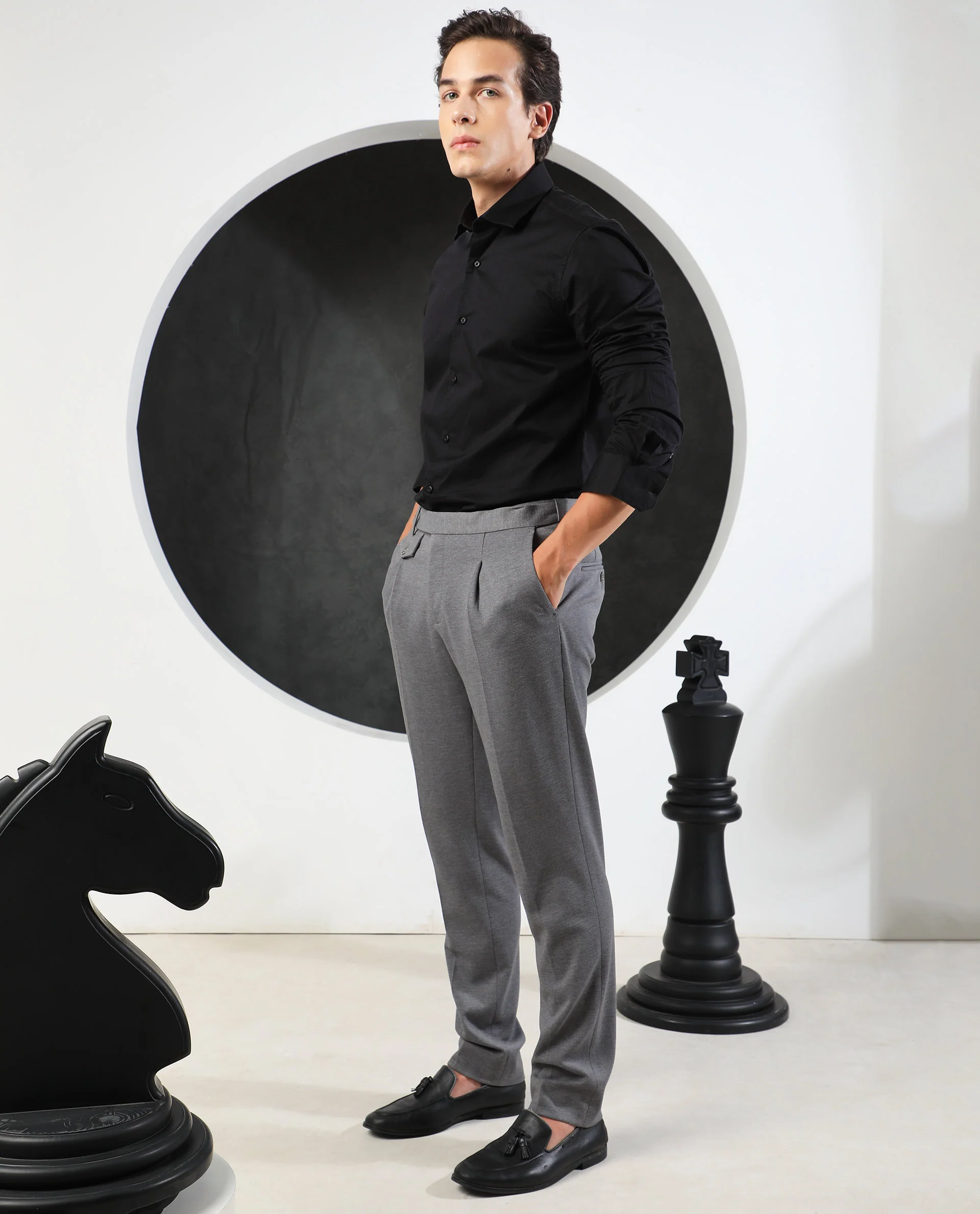 Rare Rabbit Men's Cent Black Cotton Plain Regular Fit Full Sleeve Spread Collar Shirt - Image 2