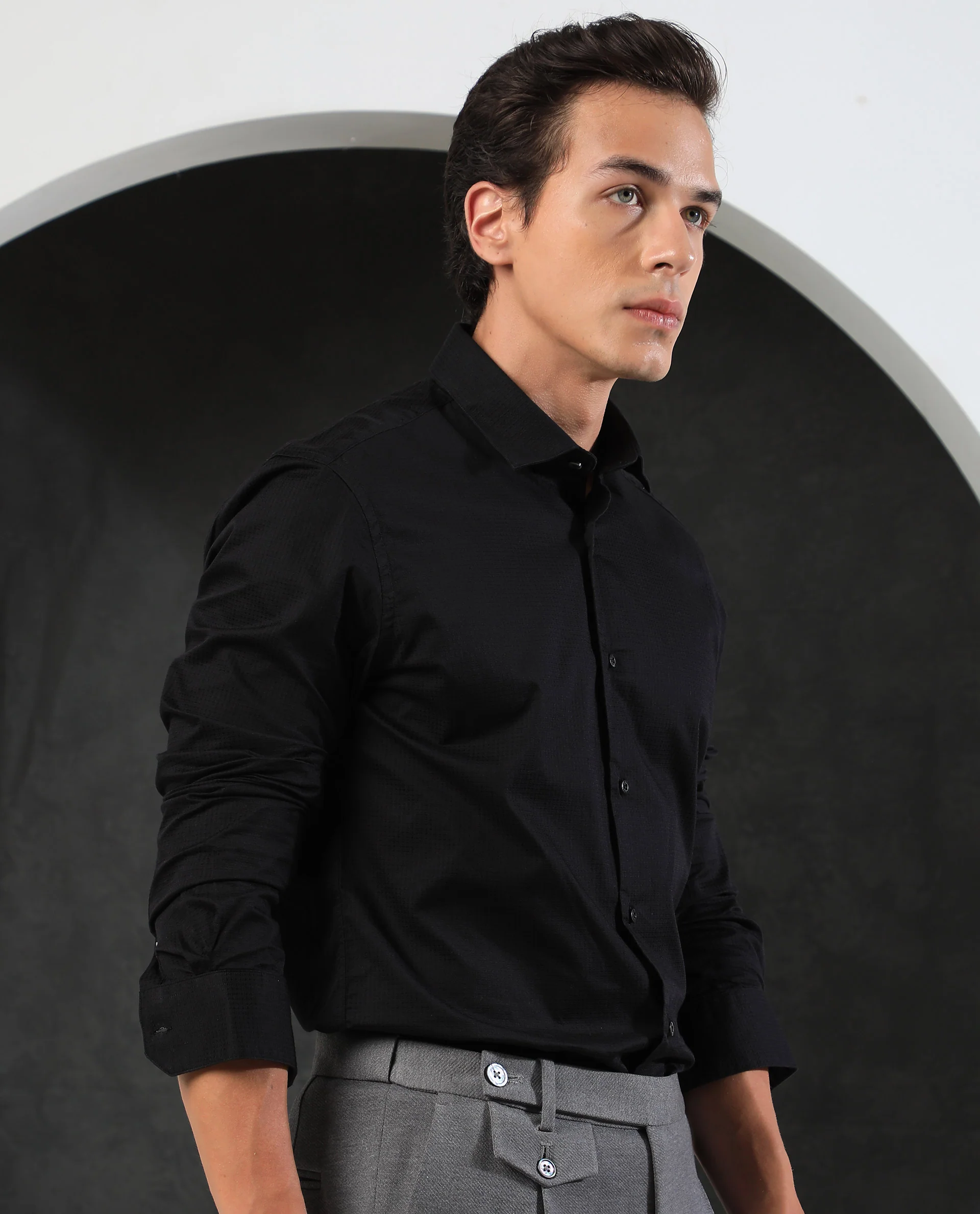 Rare Rabbit Men's Cent Black Cotton Plain Regular Fit Full Sleeve Spread Collar Shirt - Image 6