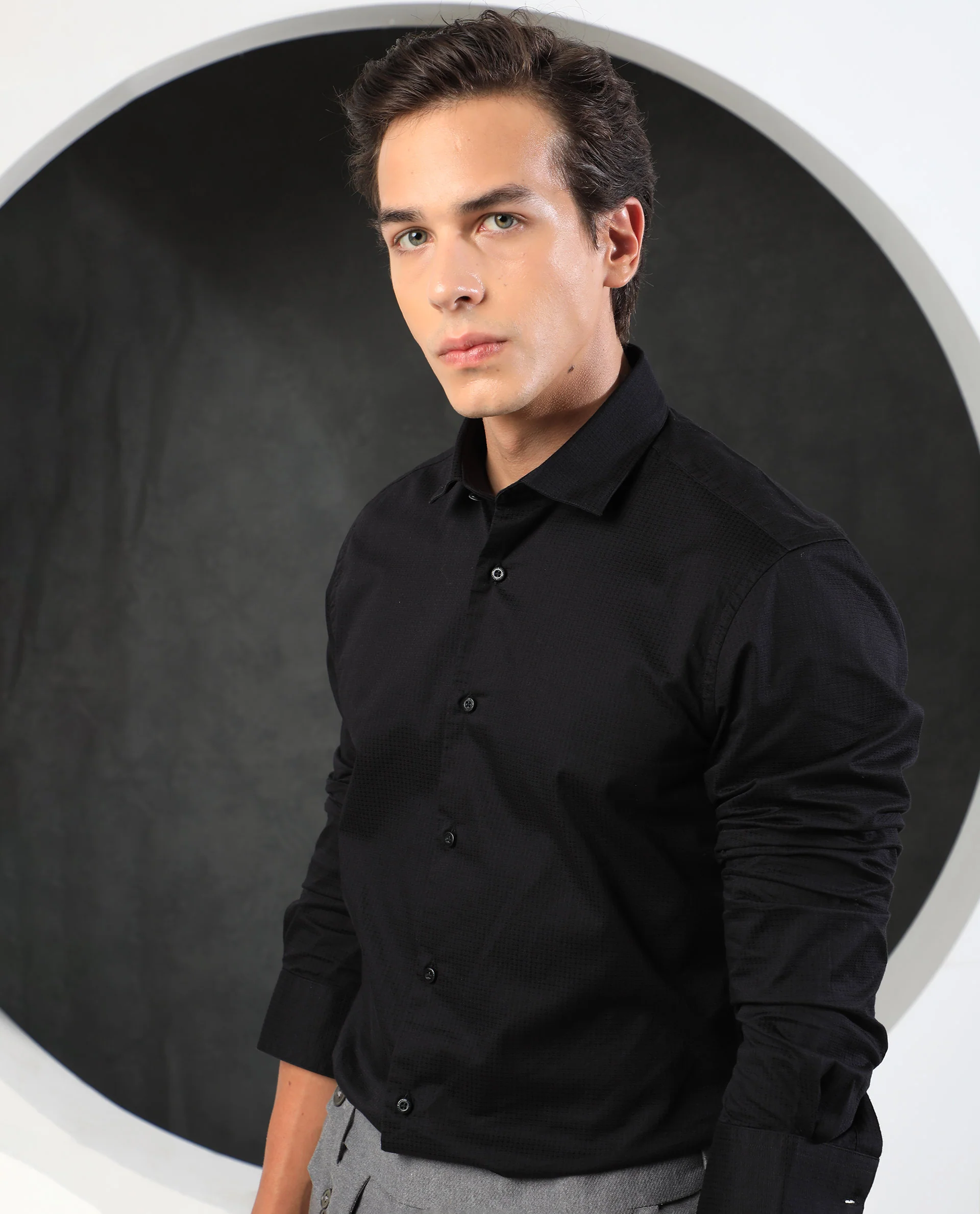 Rare Rabbit Men's Cent Black Cotton Plain Regular Fit Full Sleeve Spread Collar Shirt - Image 8