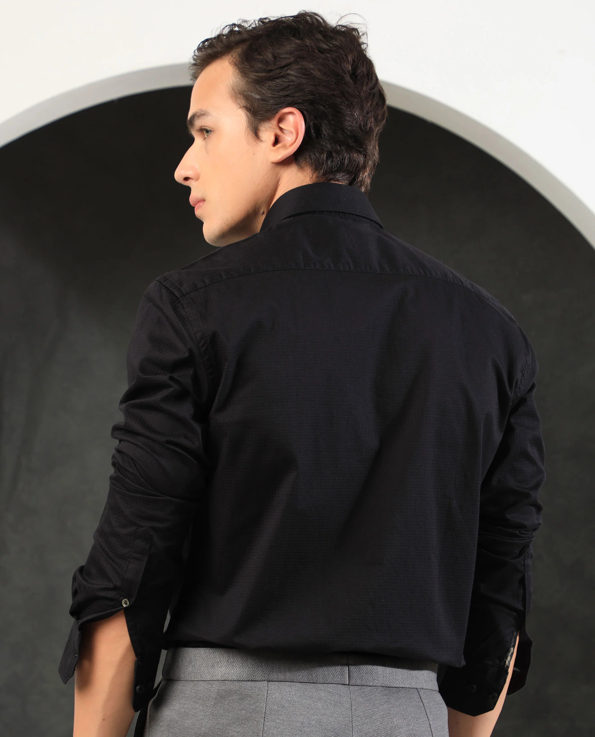 Rare Rabbit Men's Cent Black Cotton Plain Regular Fit Full Sleeve Spread Collar Shirt - Image 9
