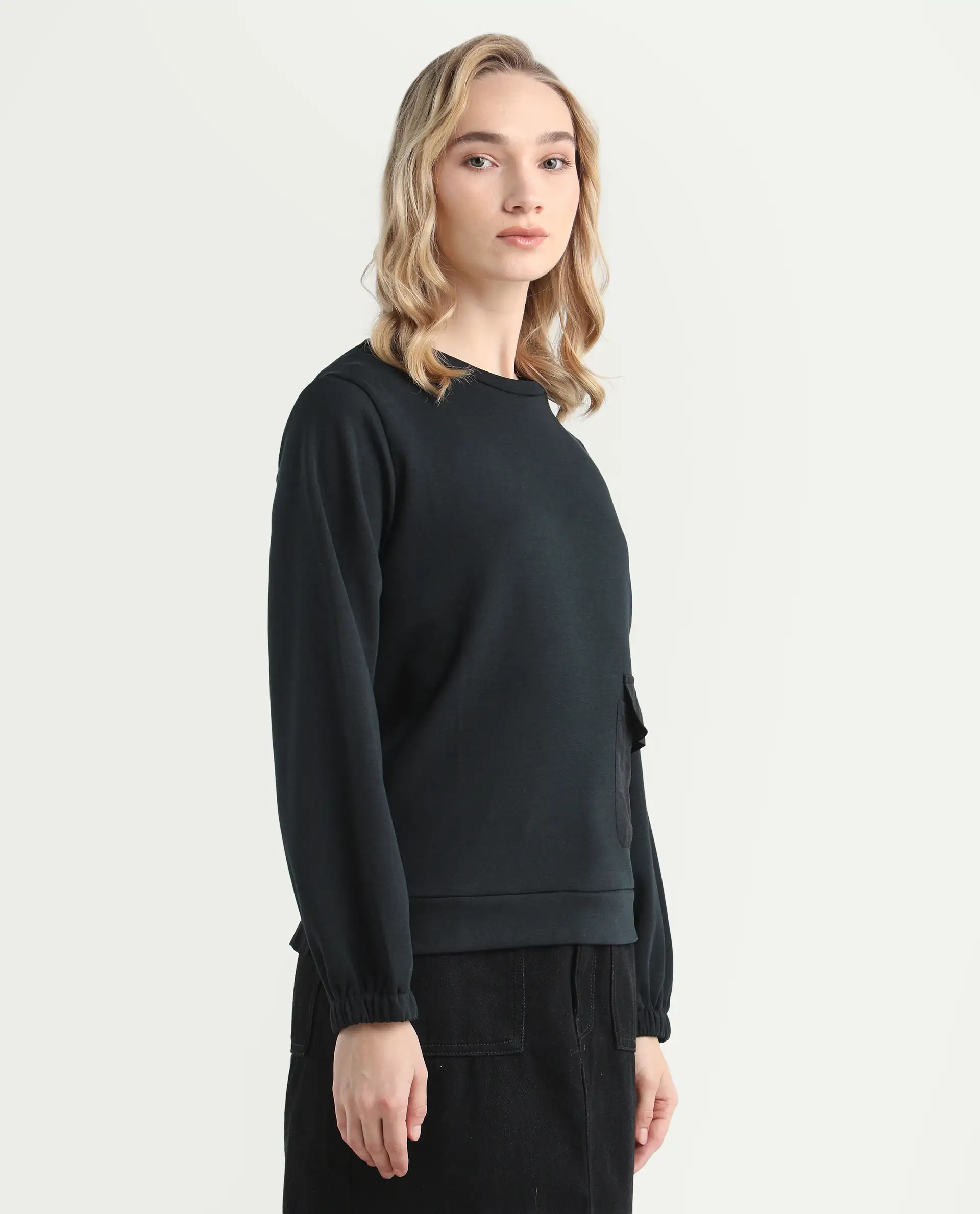 Rareism Women's Century Black Cotton Blend Crew Neck Plain Sleeveless Relaxed Fit Sweatshirt - Image 6