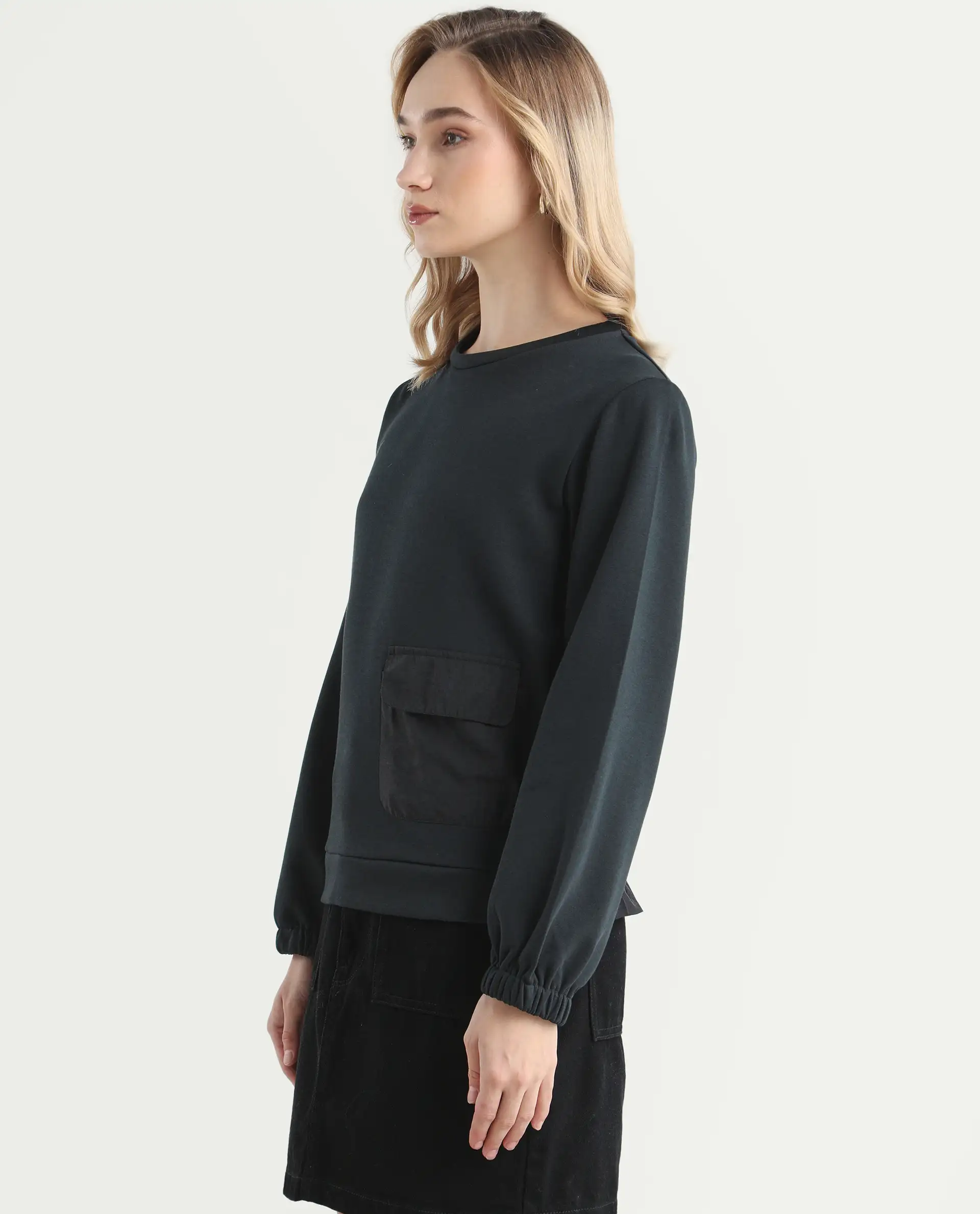 Rareism Women's Century Black Cotton Blend Crew Neck Plain Sleeveless Relaxed Fit Sweatshirt - Image 7