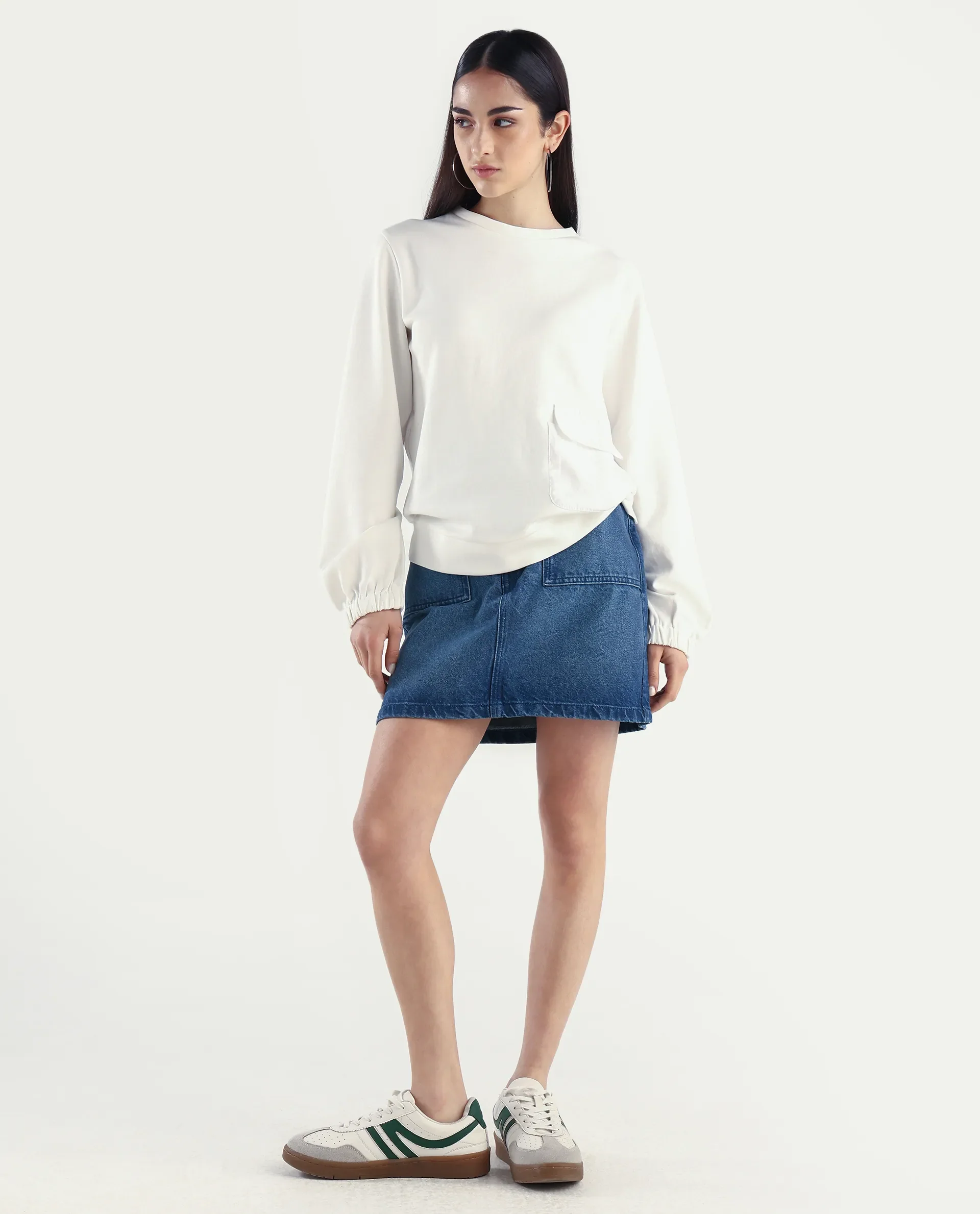 Rareism Women's Century Off White Cotton Blend Crew Neck Plain Relaxed Fit Sweatshirt - Image 2