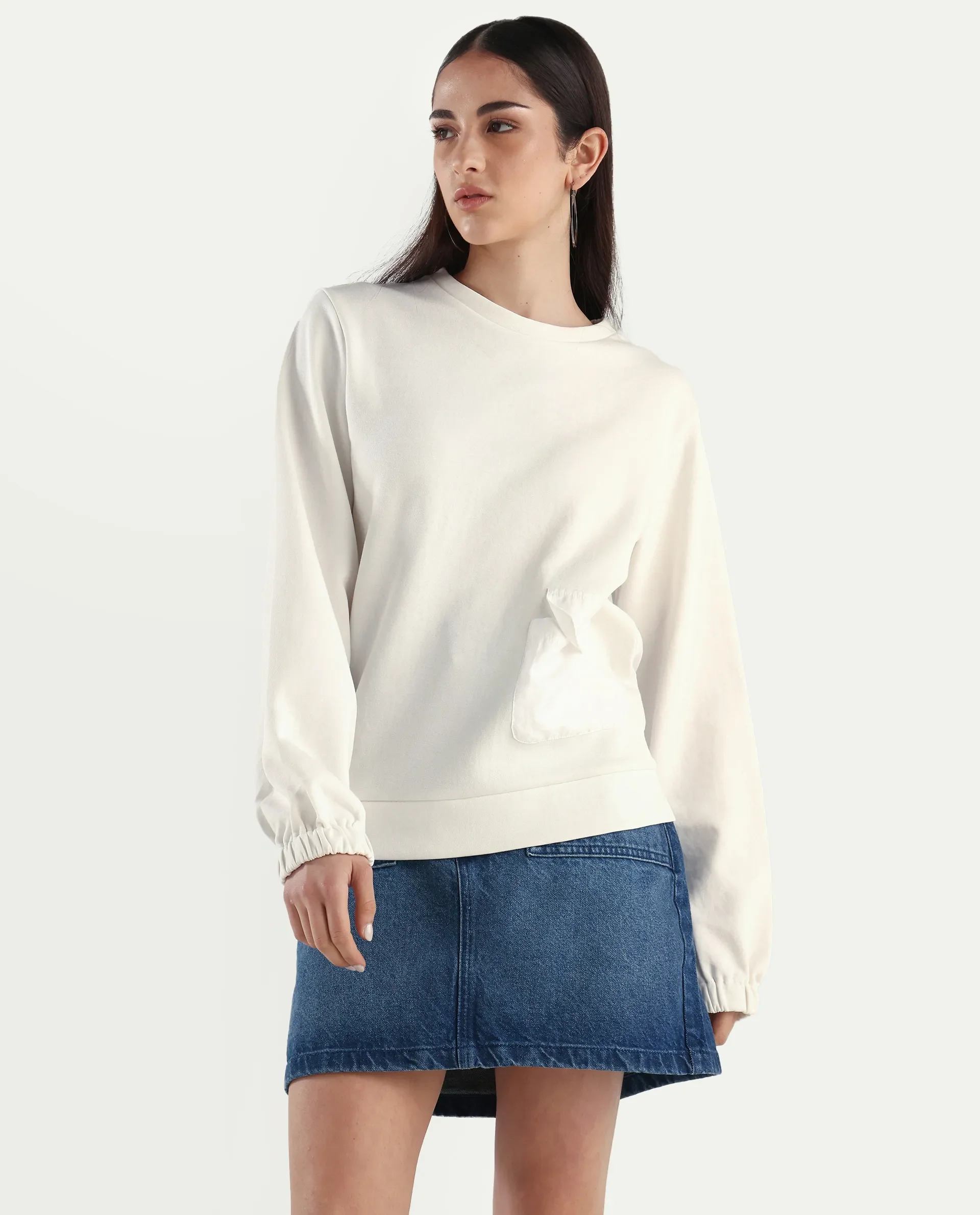 Rareism Women's Century Off White Cotton Blend Crew Neck Plain Relaxed Fit Sweatshirt - Image 3