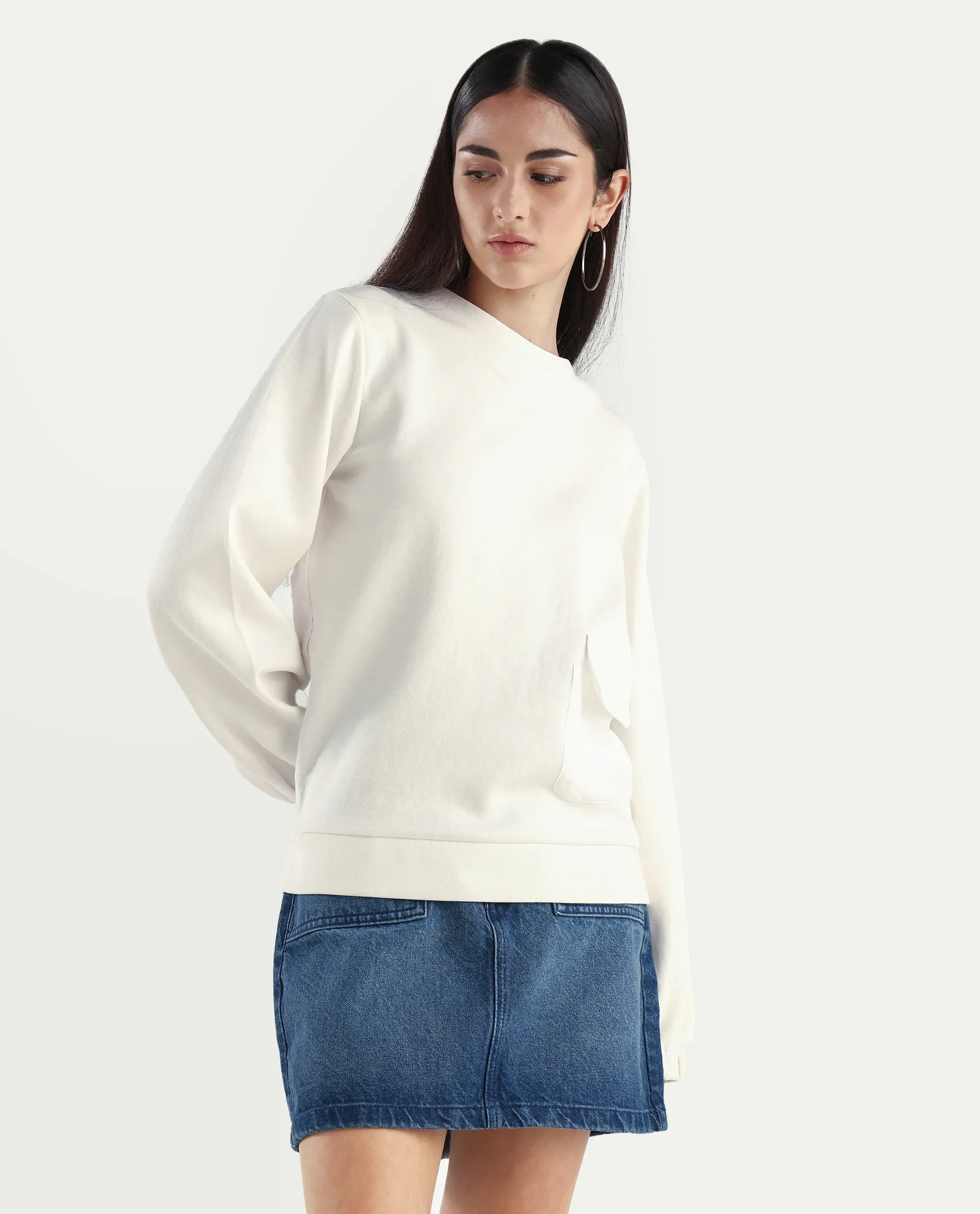 Rareism Women's Century Off White Cotton Blend Crew Neck Plain Relaxed Fit Sweatshirt - Image 5