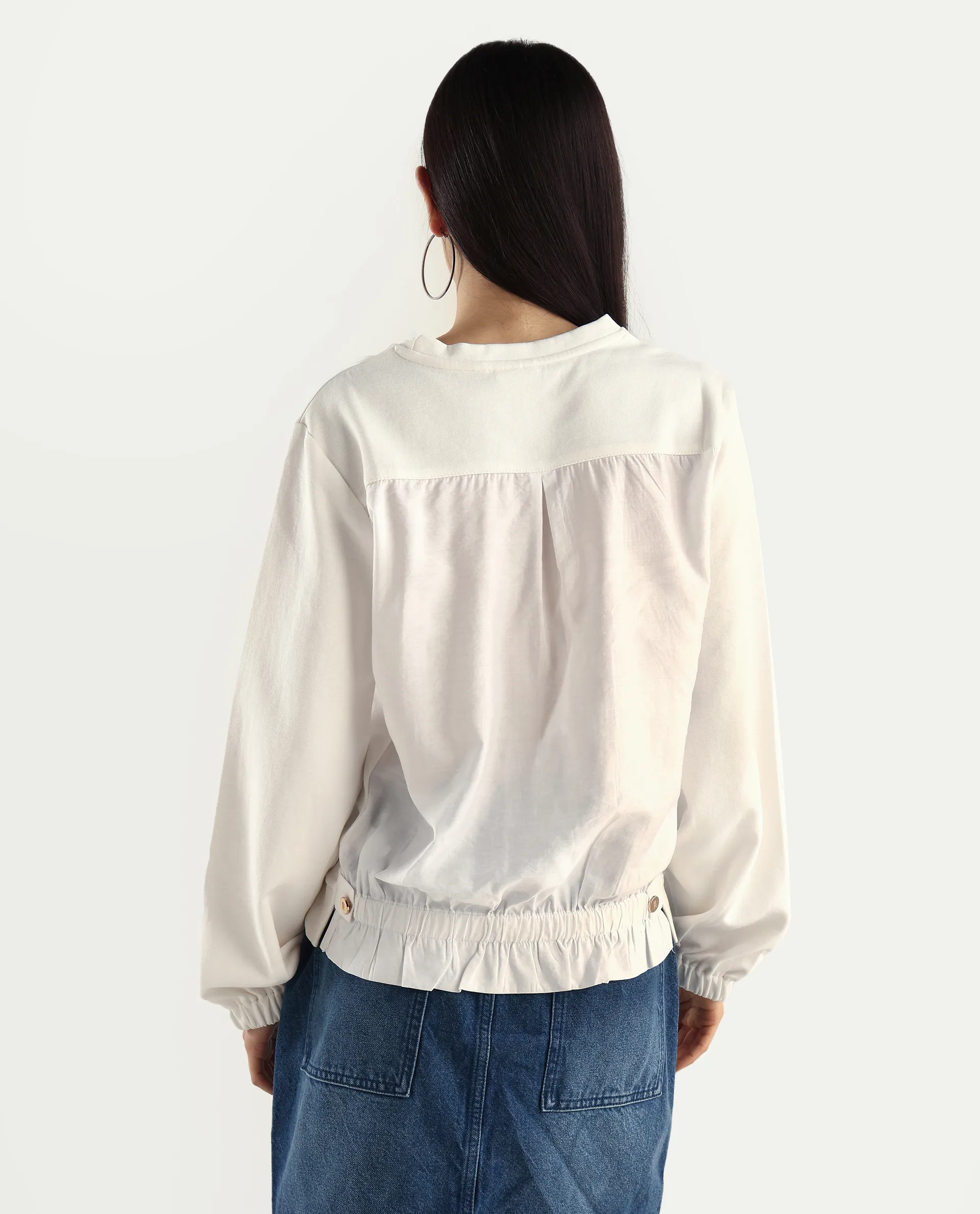 Rareism Women's Century Off White Cotton Blend Crew Neck Plain Relaxed Fit Sweatshirt - Image 7