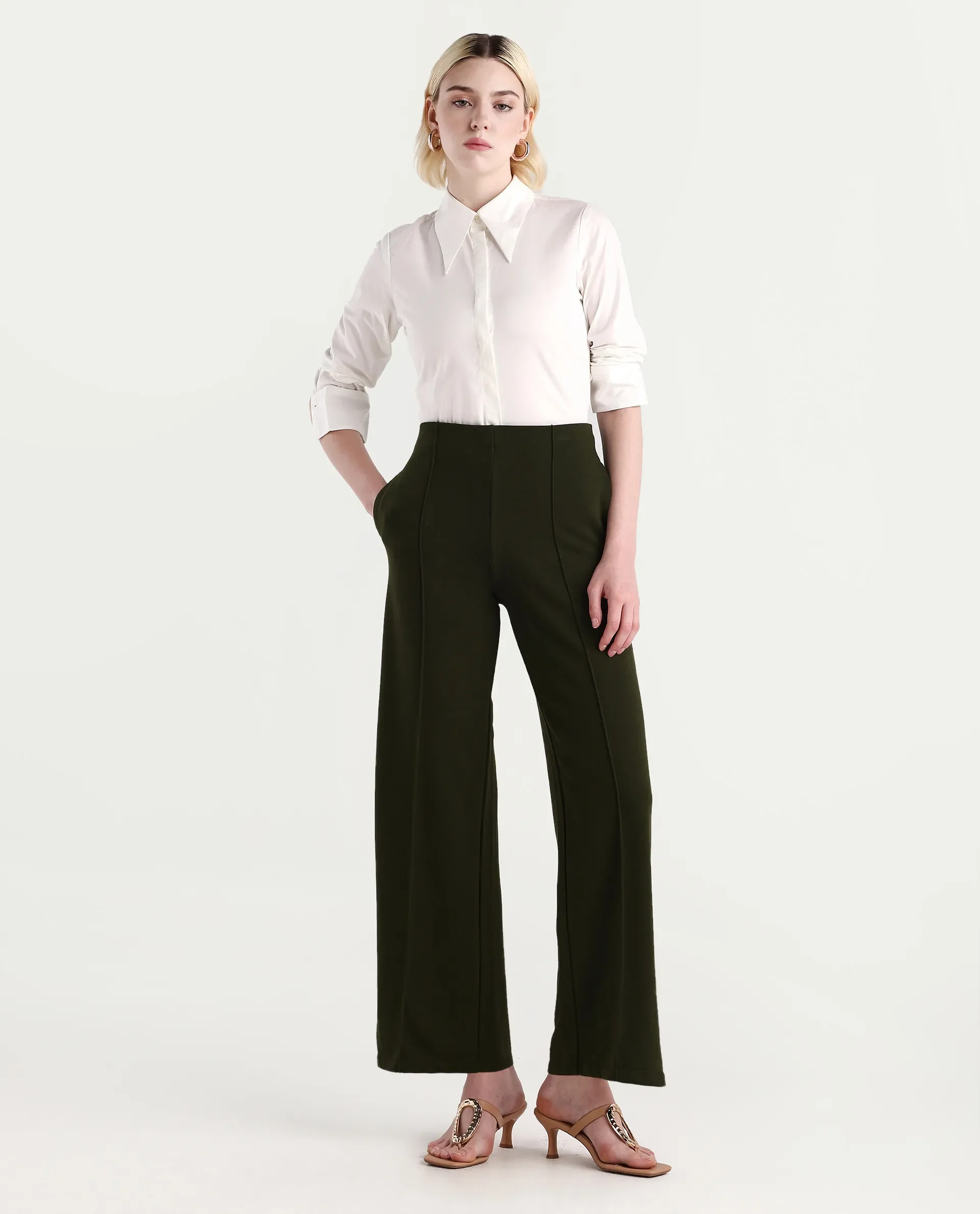 Rareism Women's Ceos White Cotton Spread Collar Plain Cuffed Sleeve Regular Fit Top - Image 2
