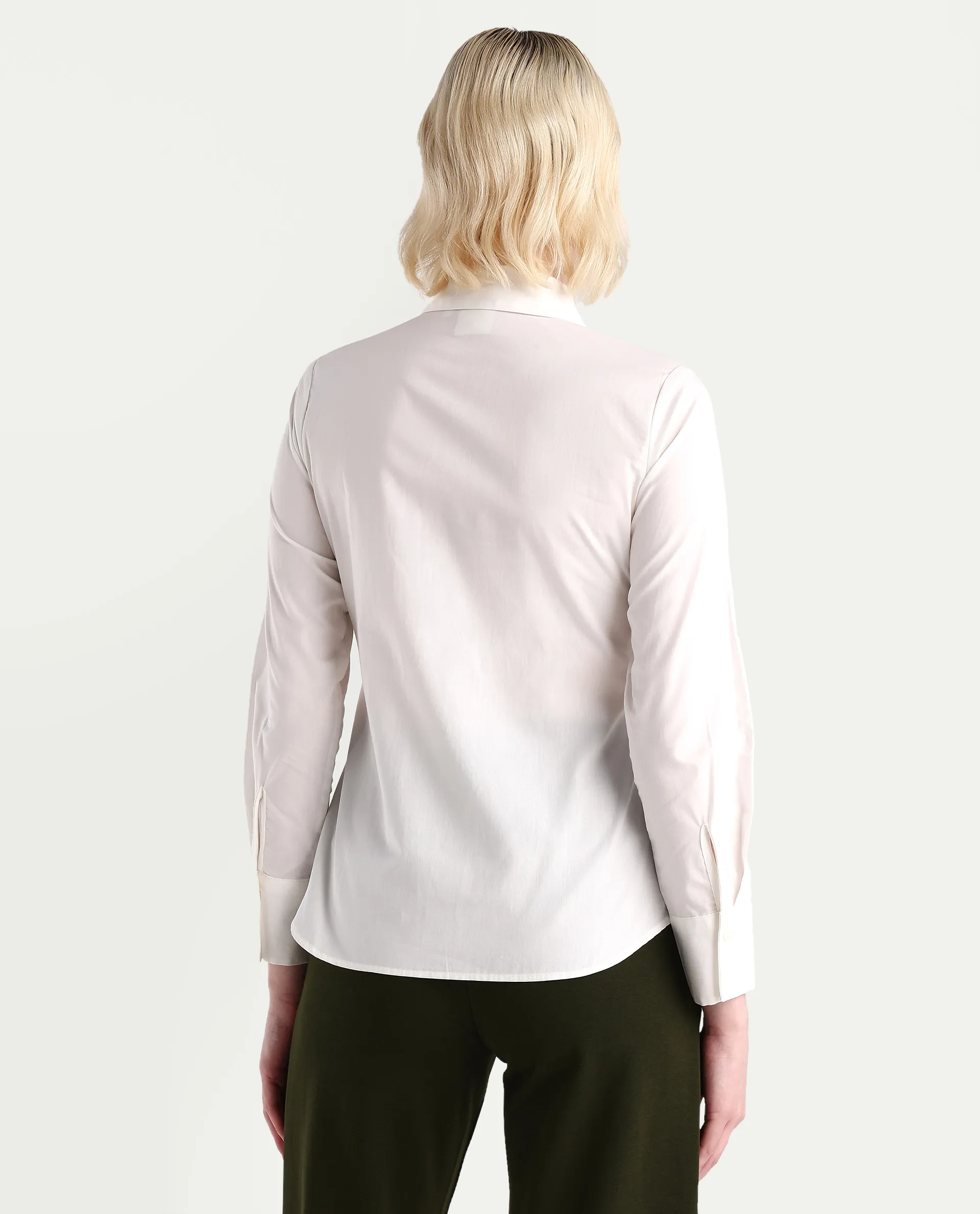 Rareism Women's Ceos White Cotton Spread Collar Plain Cuffed Sleeve Regular Fit Top - Image 7