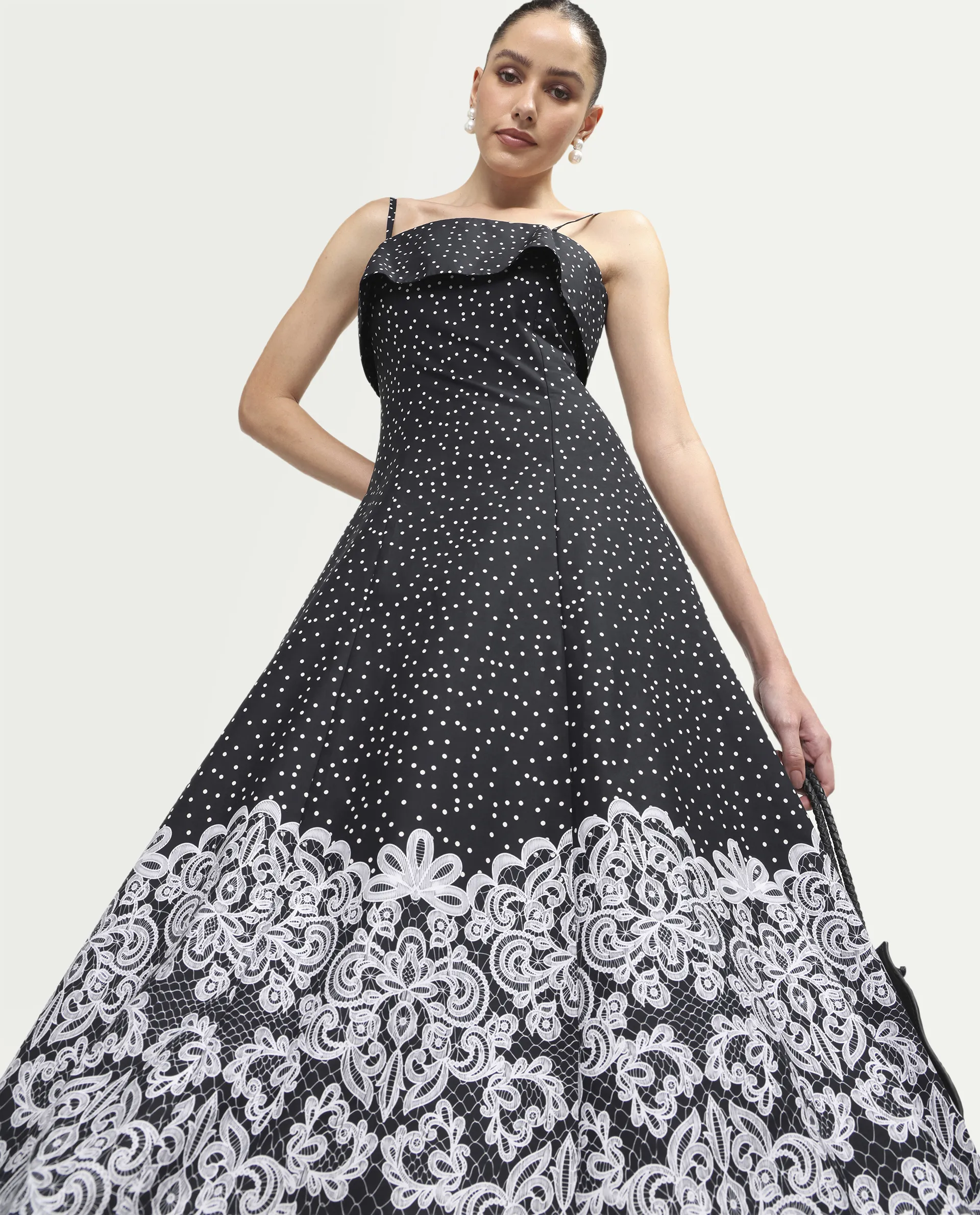 Rareism Women's Cerah Black Cotton Sleeveless A-Line Polka Print Dress - Image 4