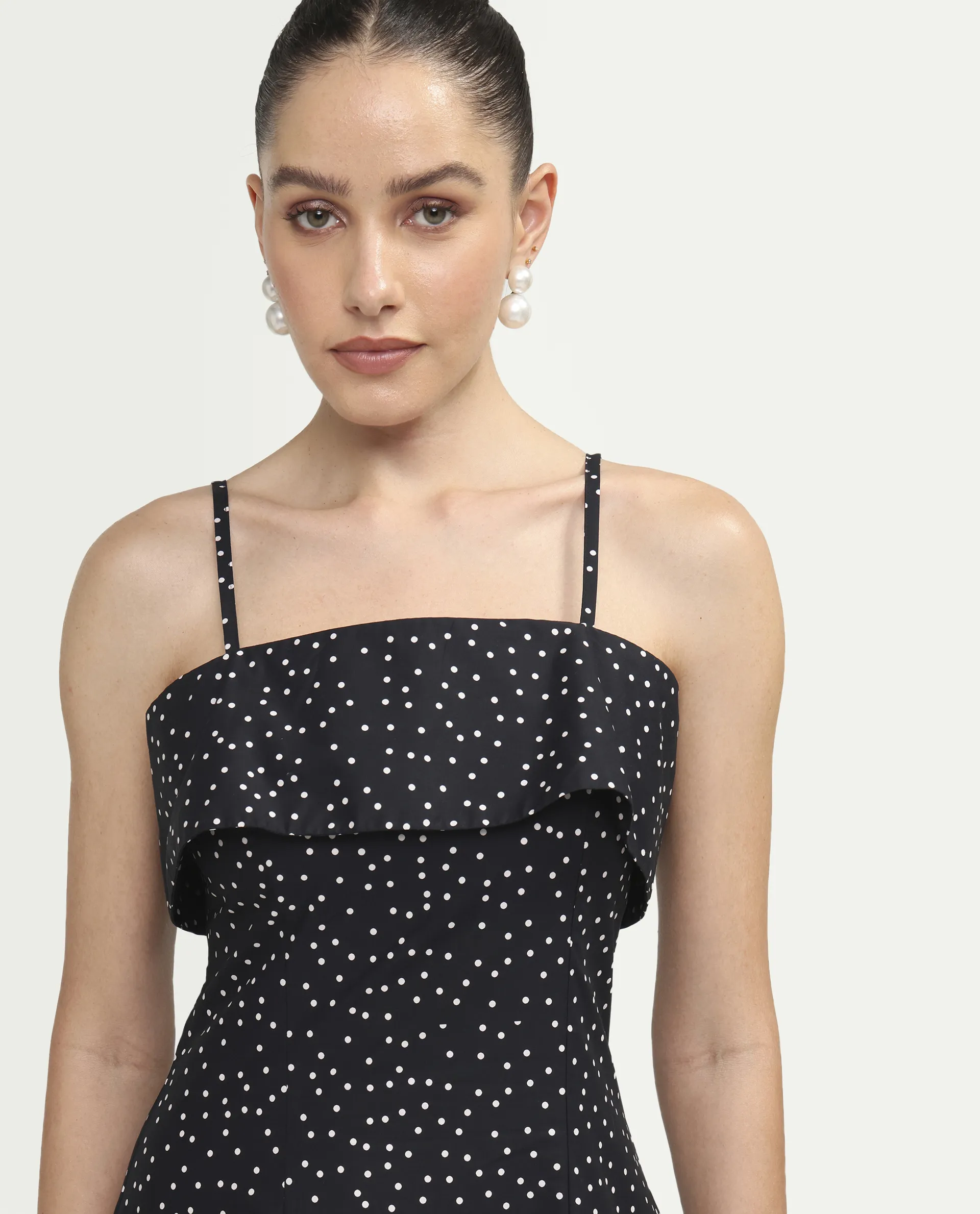 Rareism Women's Cerah Black Cotton Sleeveless A-Line Polka Print Dress - Image 5