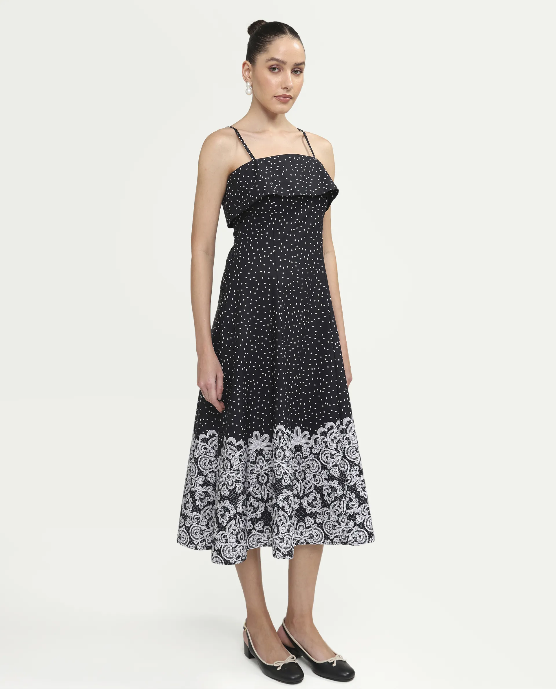 Rareism Women's Cerah Black Cotton Sleeveless A-Line Polka Print Dress - Image 7