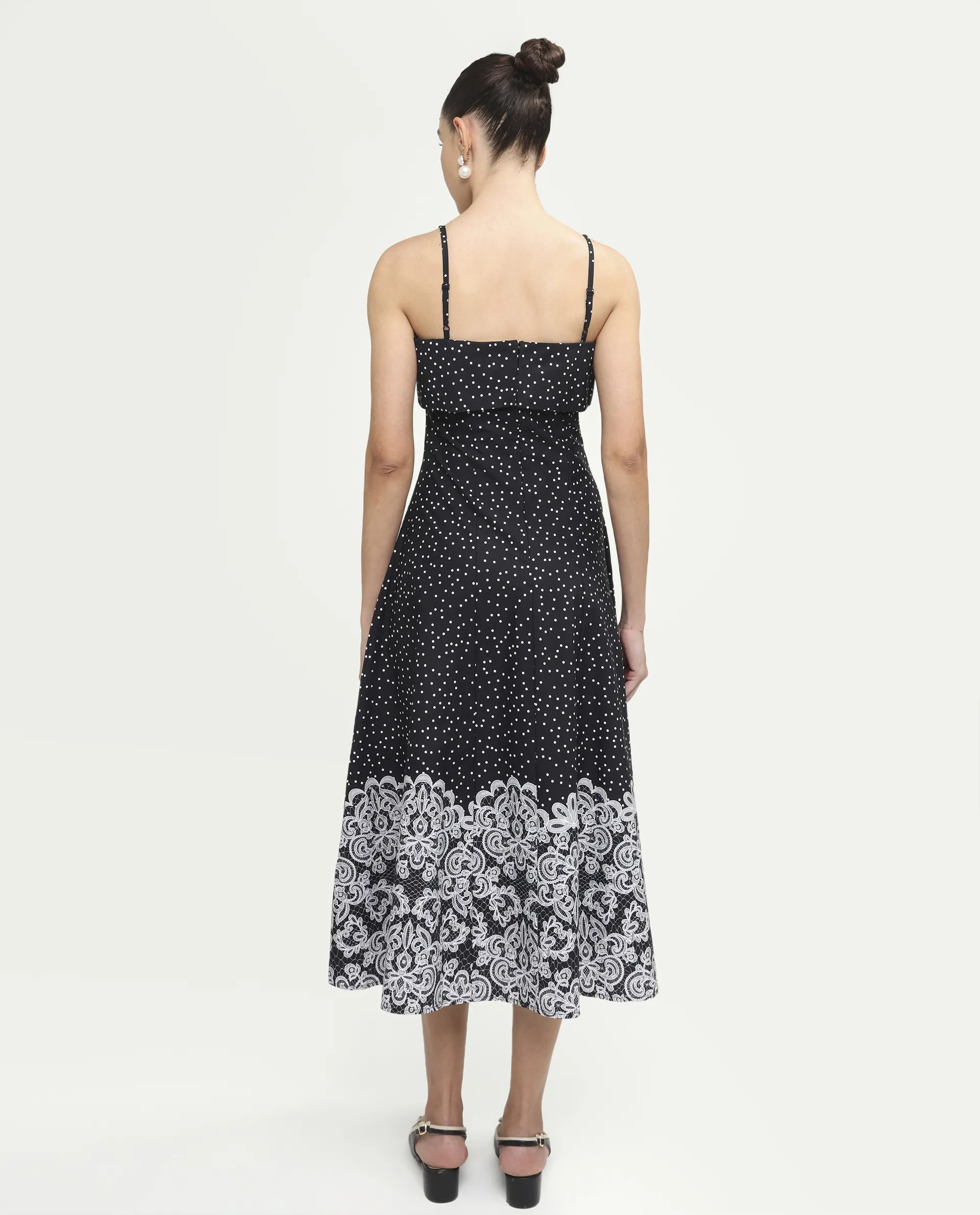 Rareism Women's Cerah Black Cotton Sleeveless A-Line Polka Print Dress - Image 8