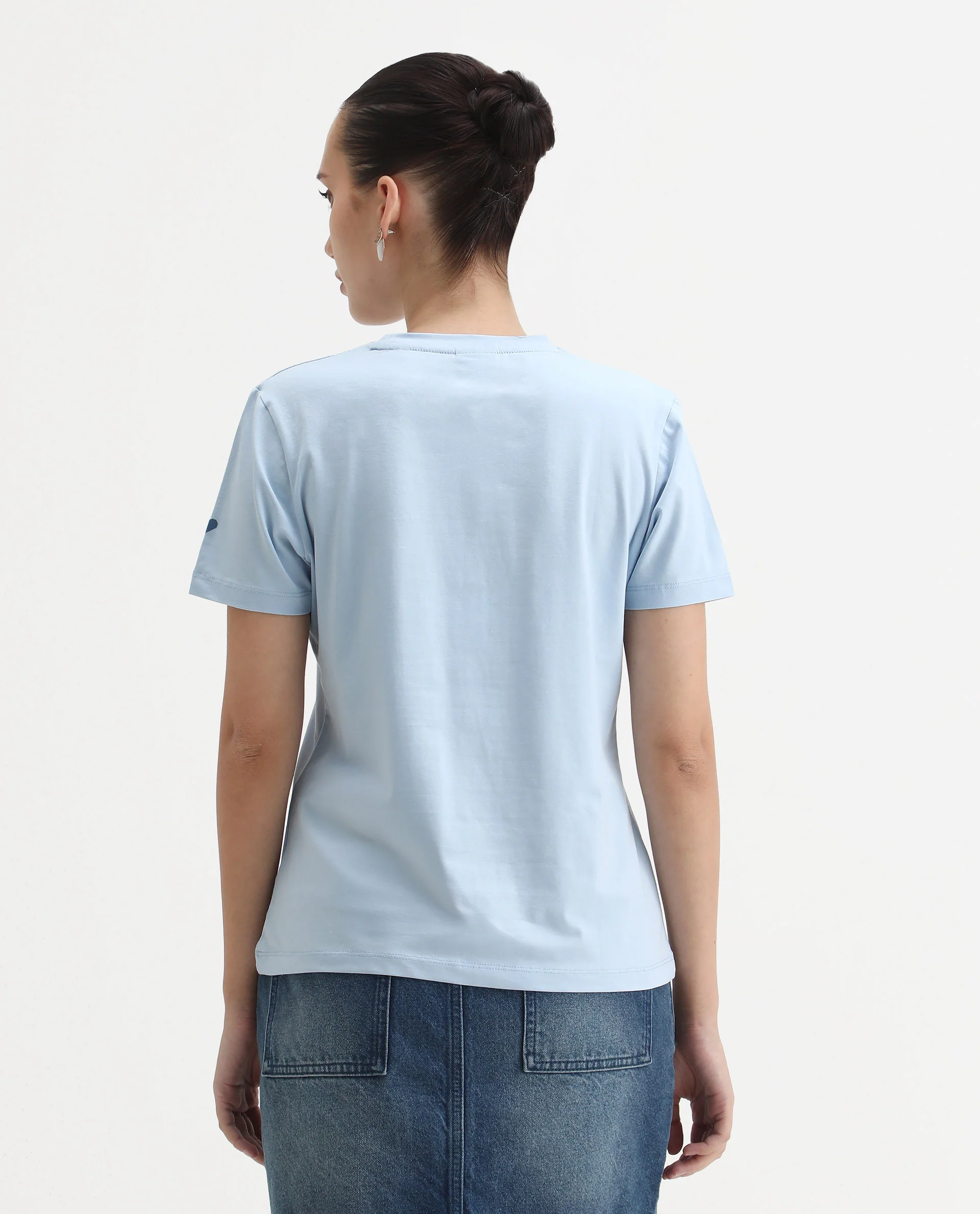Rareism Women's Cercis Light Blue Polyester Crew Neck Typography Print Regular Fit T-Shirt - Image 7