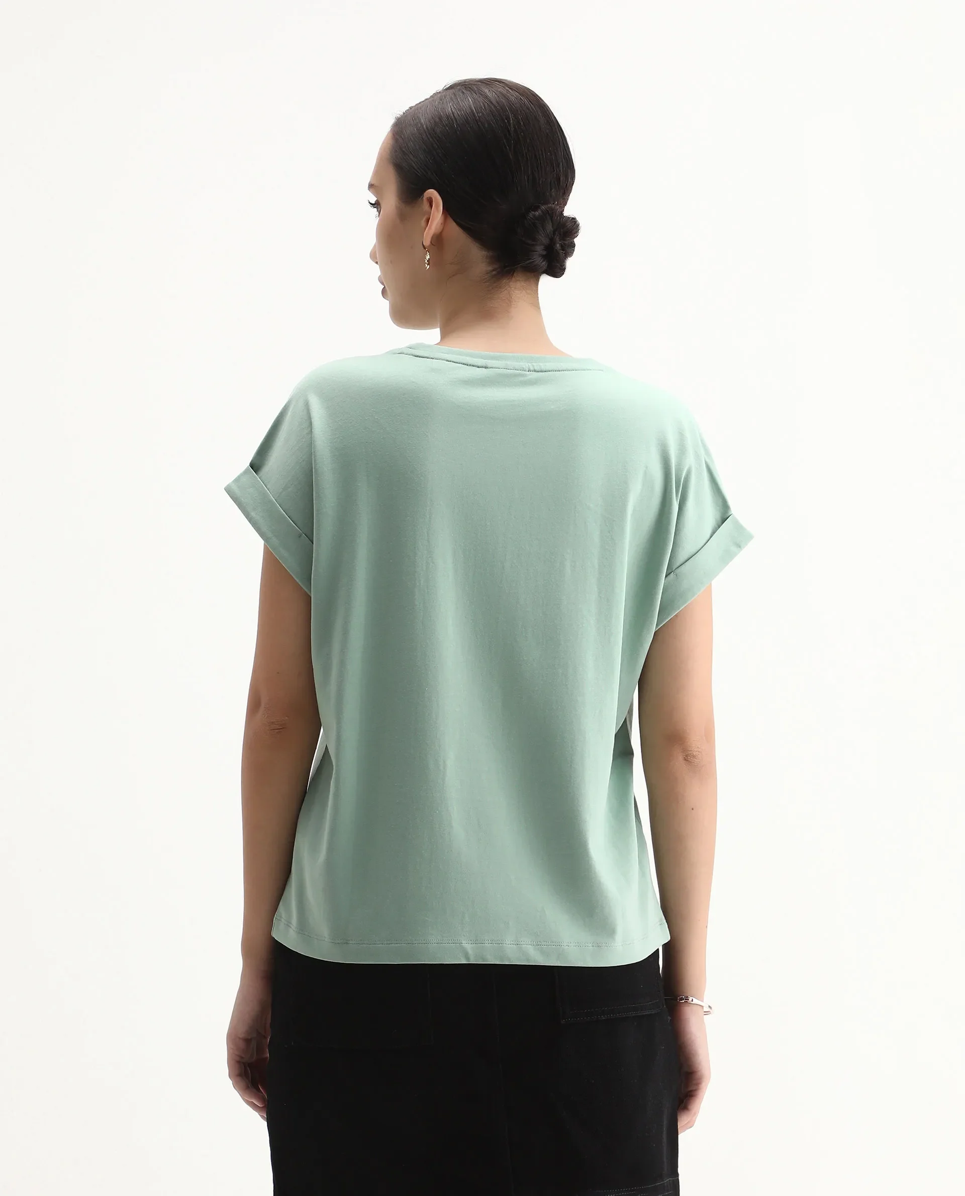 Rareism Women's Cerd Light Green Cotton Fabric Crew Neck Relaxed Fit Graphic Print T-Shirt - Image 7