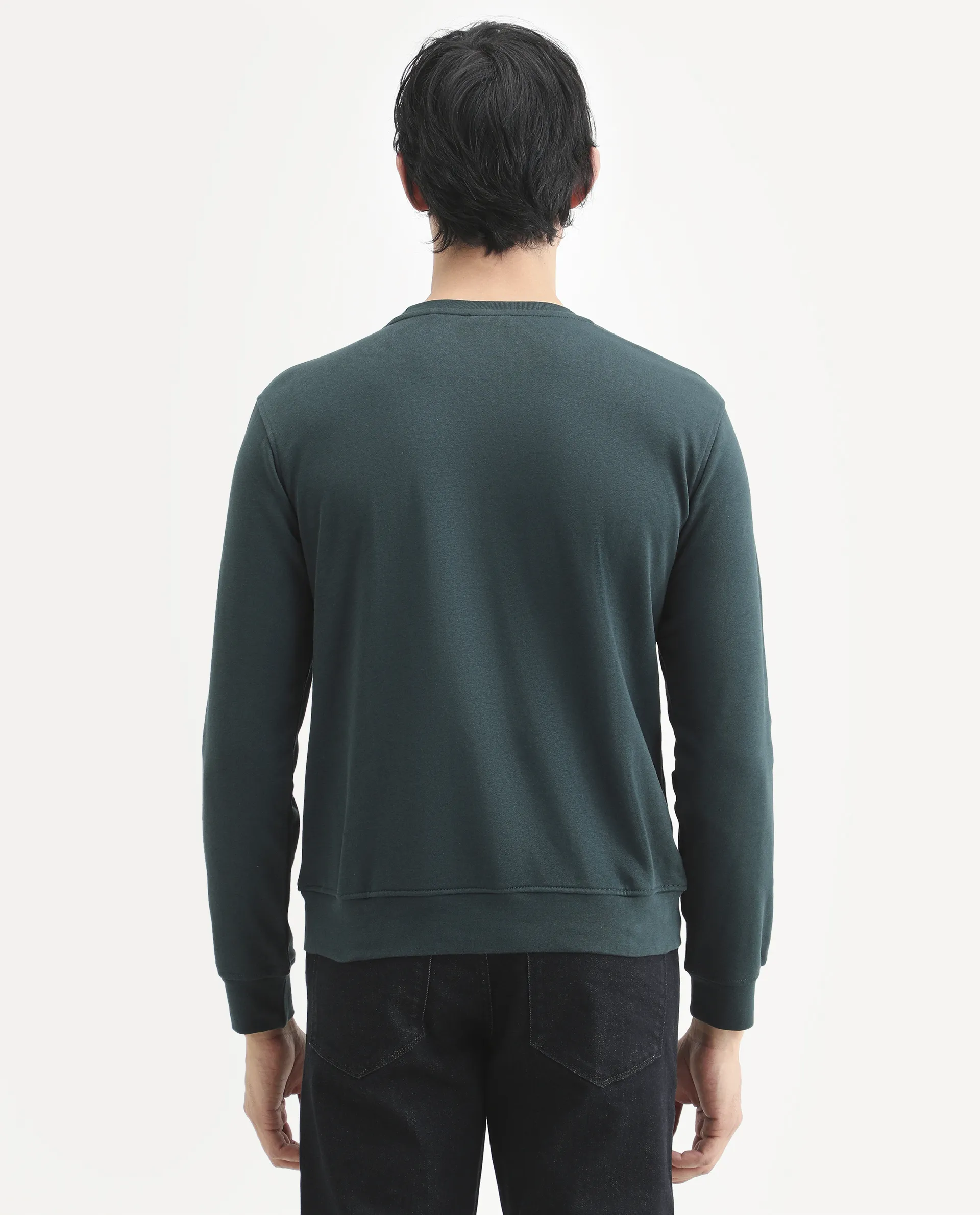 Rare Rabbit Men's Cerdo Dark Green Cotton Embroidered Regular Fit Full Sleeve Crew Neck Sweatshirt - Image 8