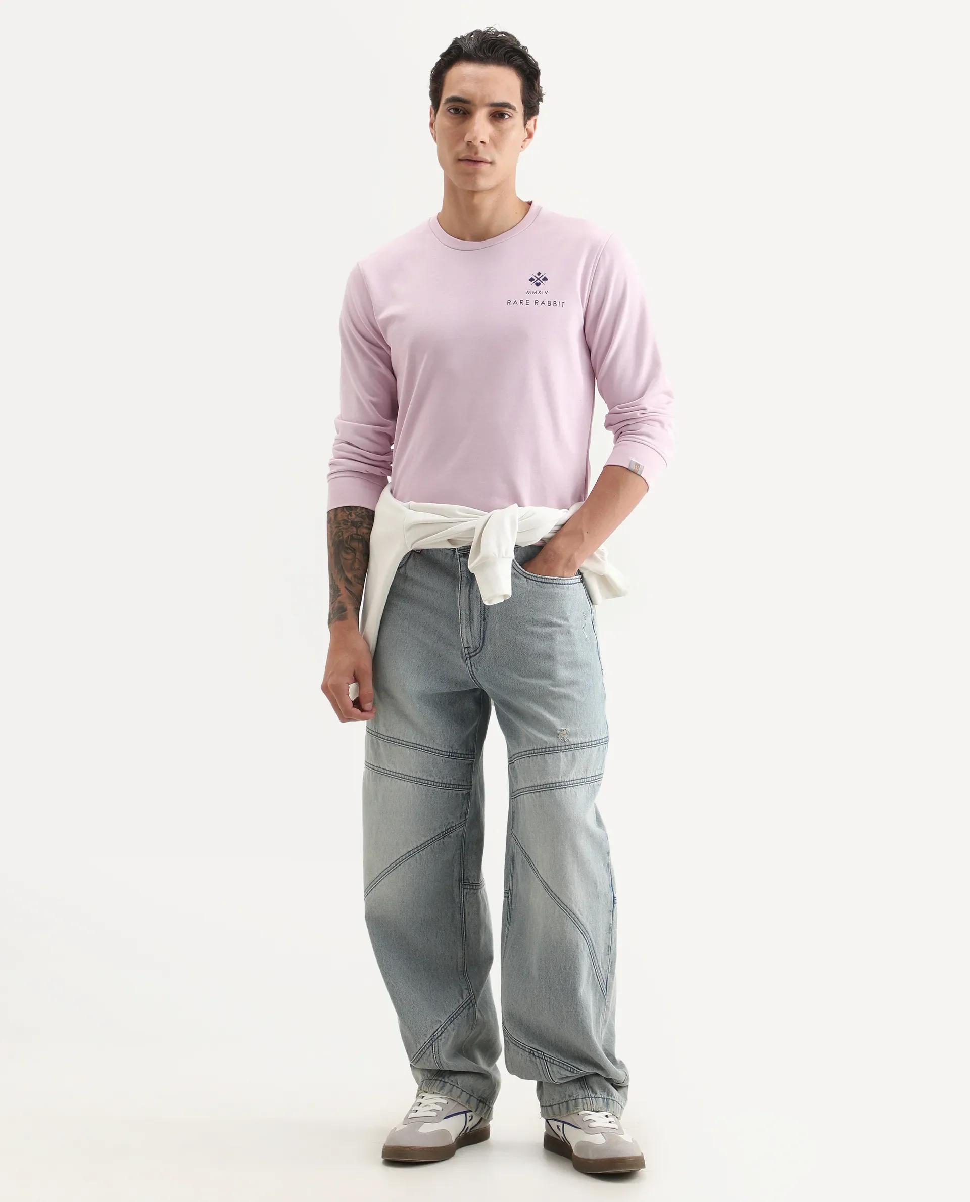 Rare Rabbit Men's Cerdon Light Pink Cotton Graphic Print Regular Fit Full Sleeve Crew Neck Sweatshirt - Image 2
