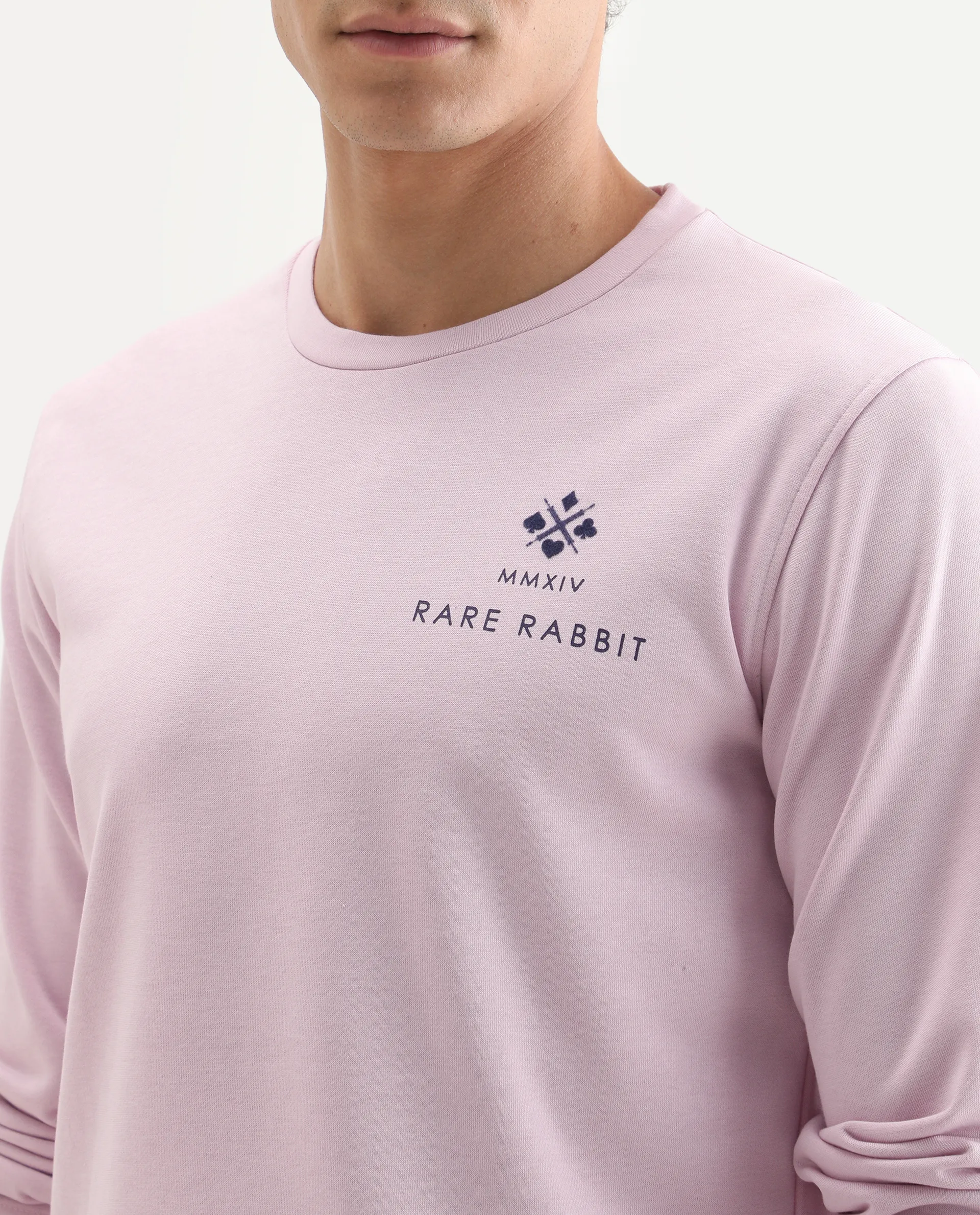 Rare Rabbit Men's Cerdon Light Pink Cotton Graphic Print Regular Fit Full Sleeve Crew Neck Sweatshirt - Image 4