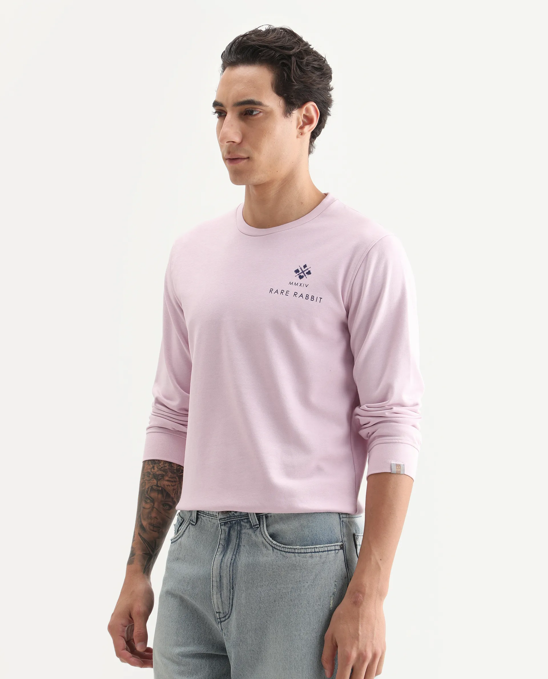 Rare Rabbit Men's Cerdon Light Pink Cotton Graphic Print Regular Fit Full Sleeve Crew Neck Sweatshirt - Image 5