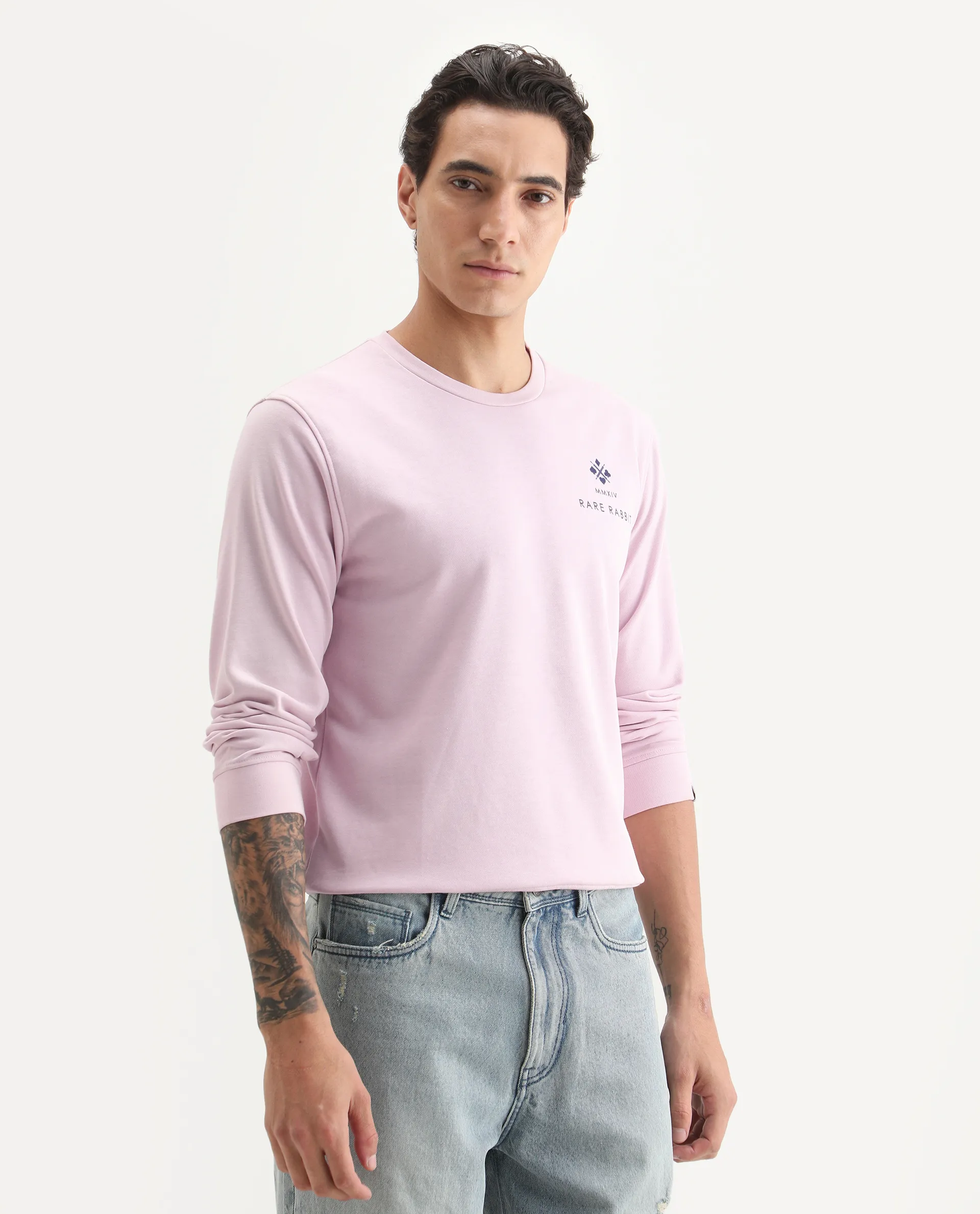 Rare Rabbit Men's Cerdon Light Pink Cotton Graphic Print Regular Fit Full Sleeve Crew Neck Sweatshirt - Image 6