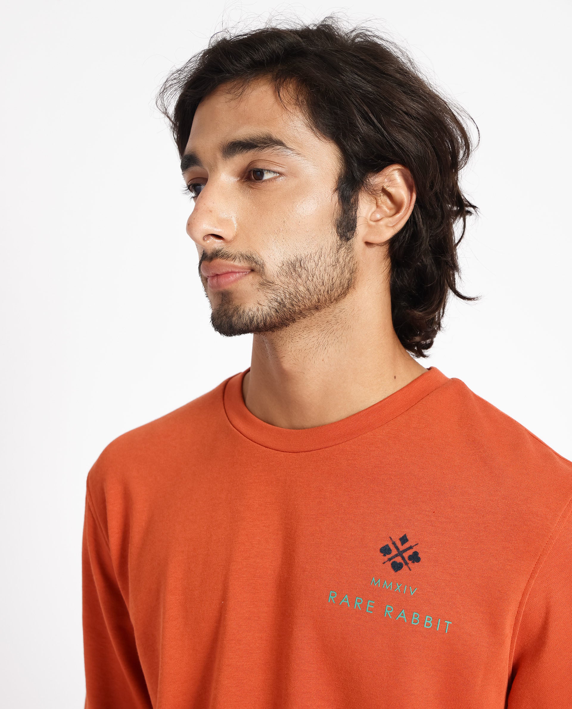 Rare Rabbit Men's Cerdon Rust Cotton Graphic Print Regular Fit Full Sleeve Crew Neck Sweatshirt - Image 4