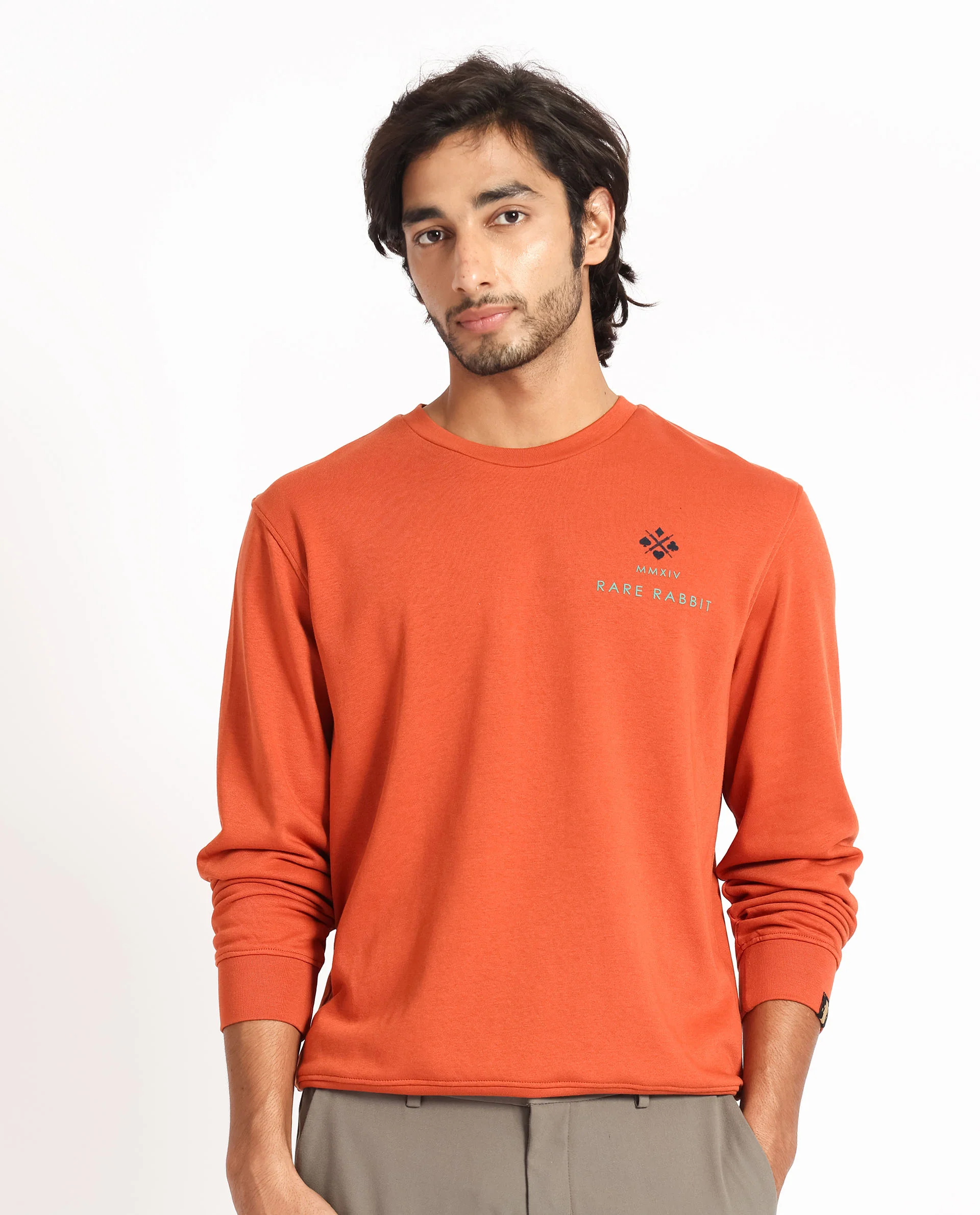 Rare Rabbit Men's Cerdon Rust Cotton Graphic Print Regular Fit Full Sleeve Crew Neck Sweatshirt - Image 6