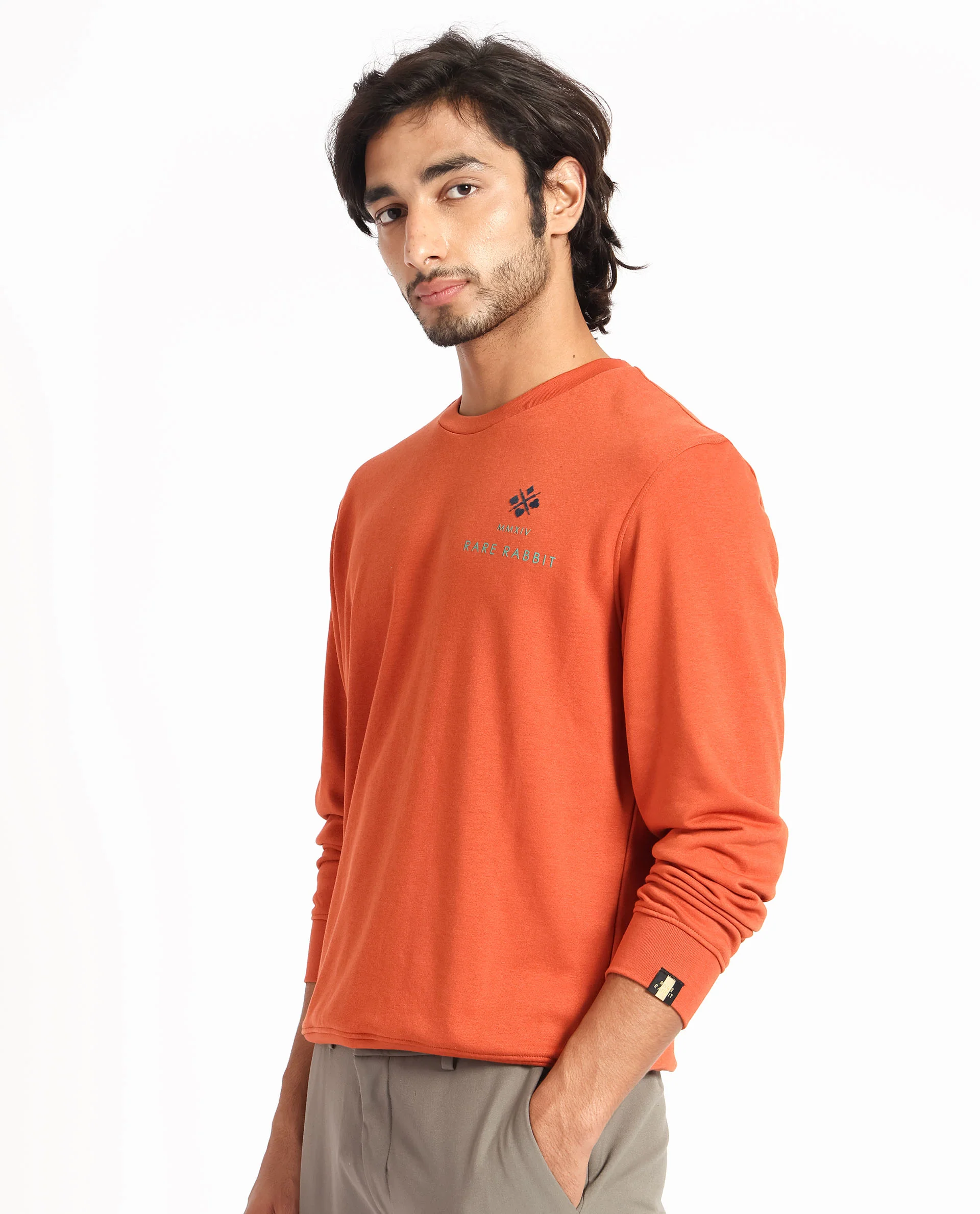 Rare Rabbit Men's Cerdon Rust Cotton Graphic Print Regular Fit Full Sleeve Crew Neck Sweatshirt - Image 7