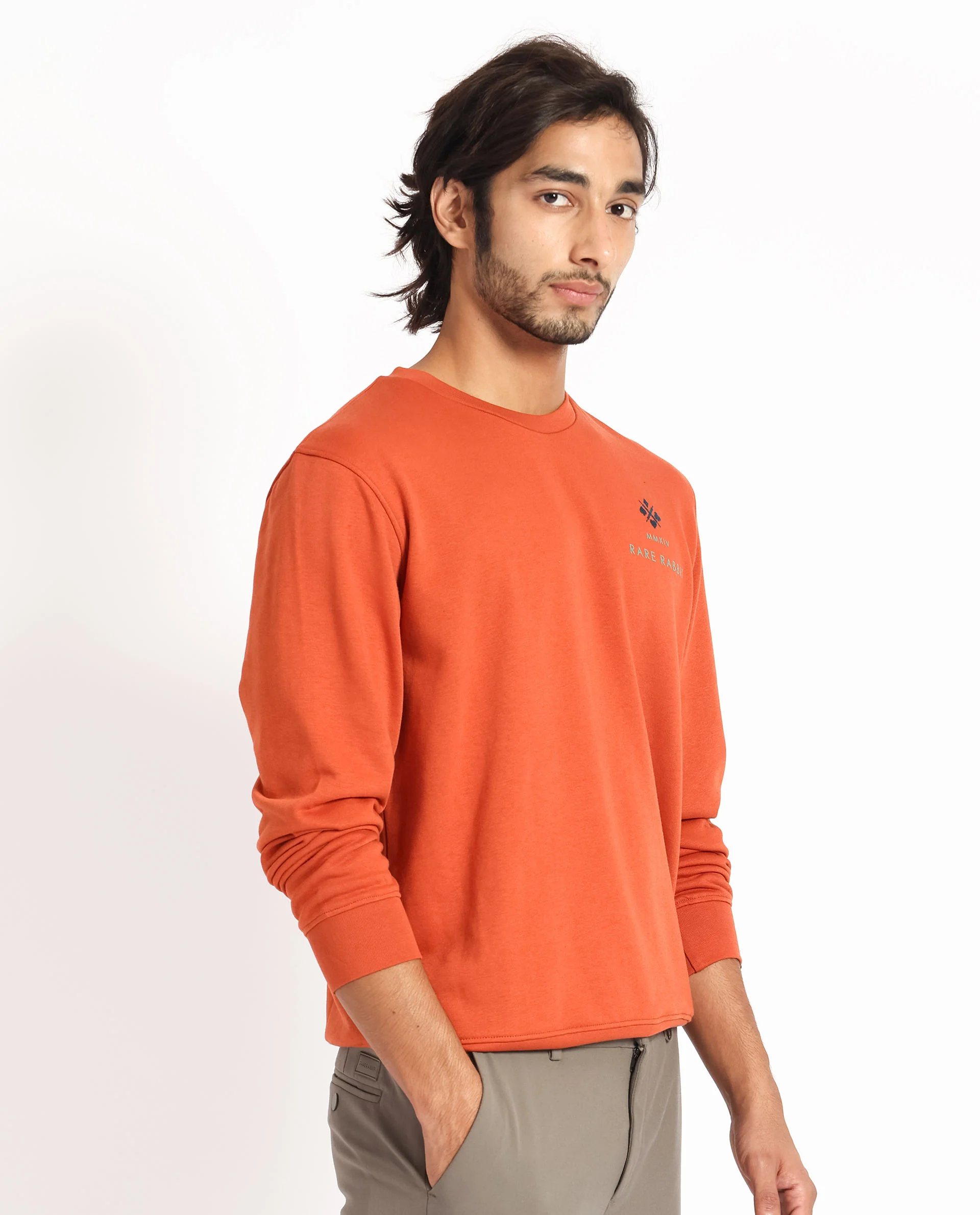 Rare Rabbit Men's Cerdon Rust Cotton Graphic Print Regular Fit Full Sleeve Crew Neck Sweatshirt - Image 8
