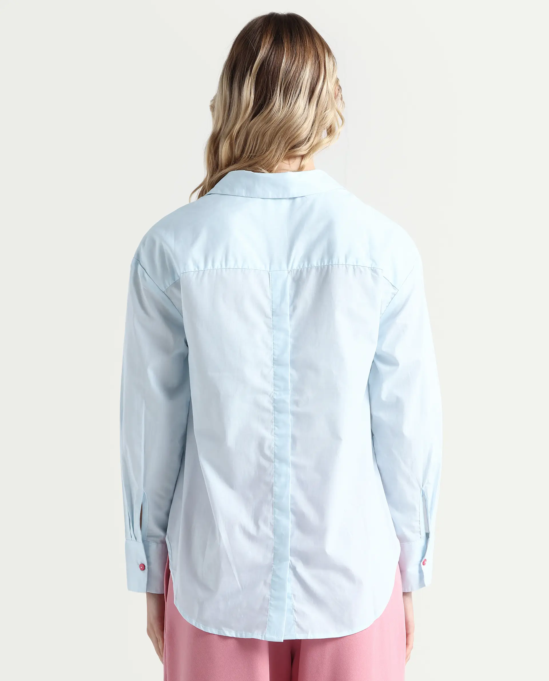 Rareism Women's Ceredi Light Blue Cotton Drop Collar Floral Print Cuffed Sleeve Boxy Fit Shirt - Image 7