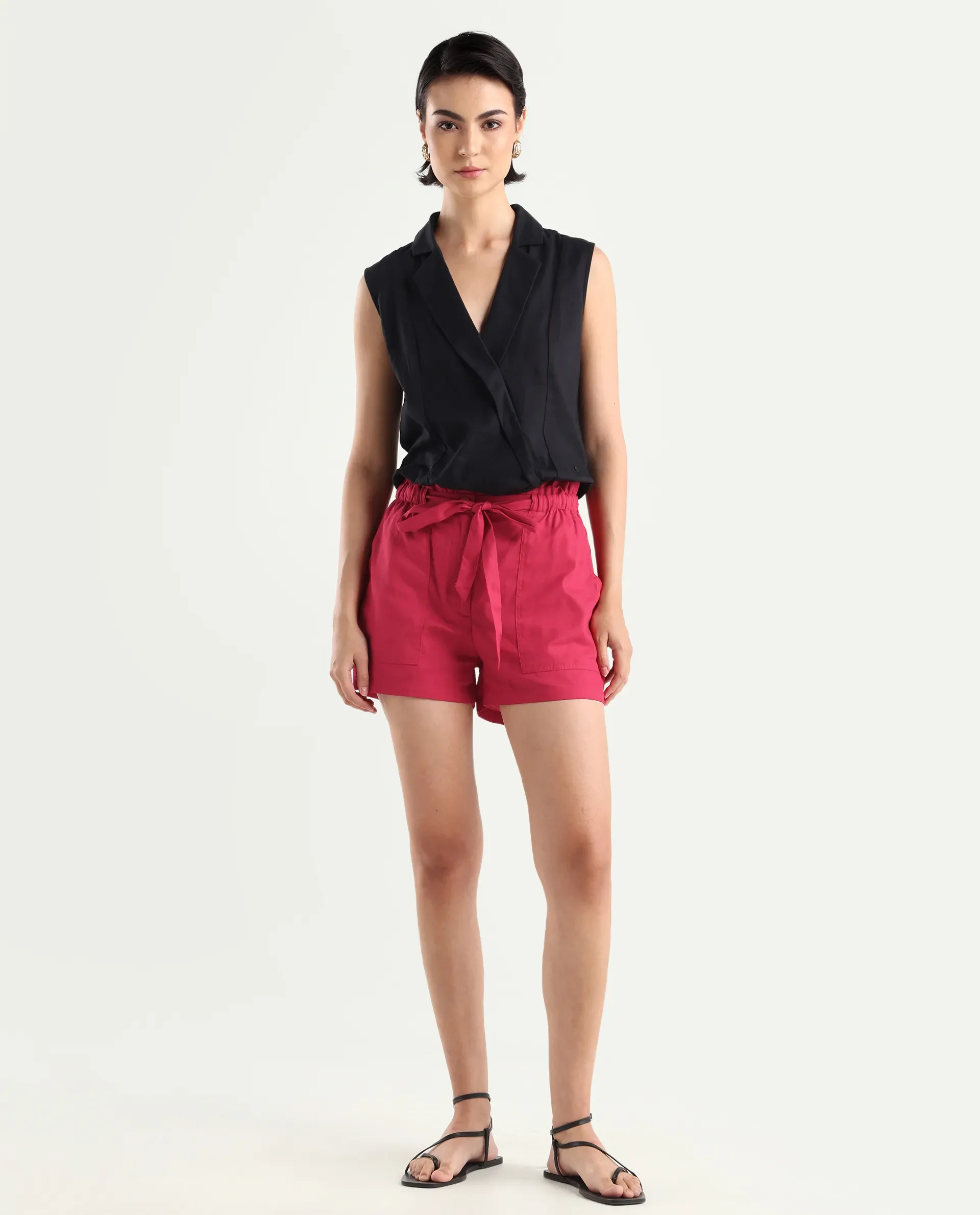 Rareism Women's Cerig Red Cotton Blend Plain Mini Regular Fit Shorts - Image 2