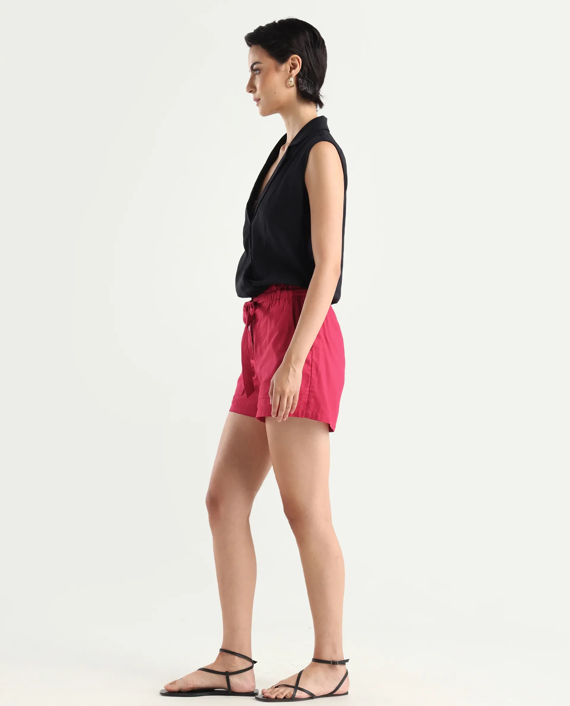 Rareism Women's Cerig Red Cotton Blend Plain Mini Regular Fit Shorts - Image 5