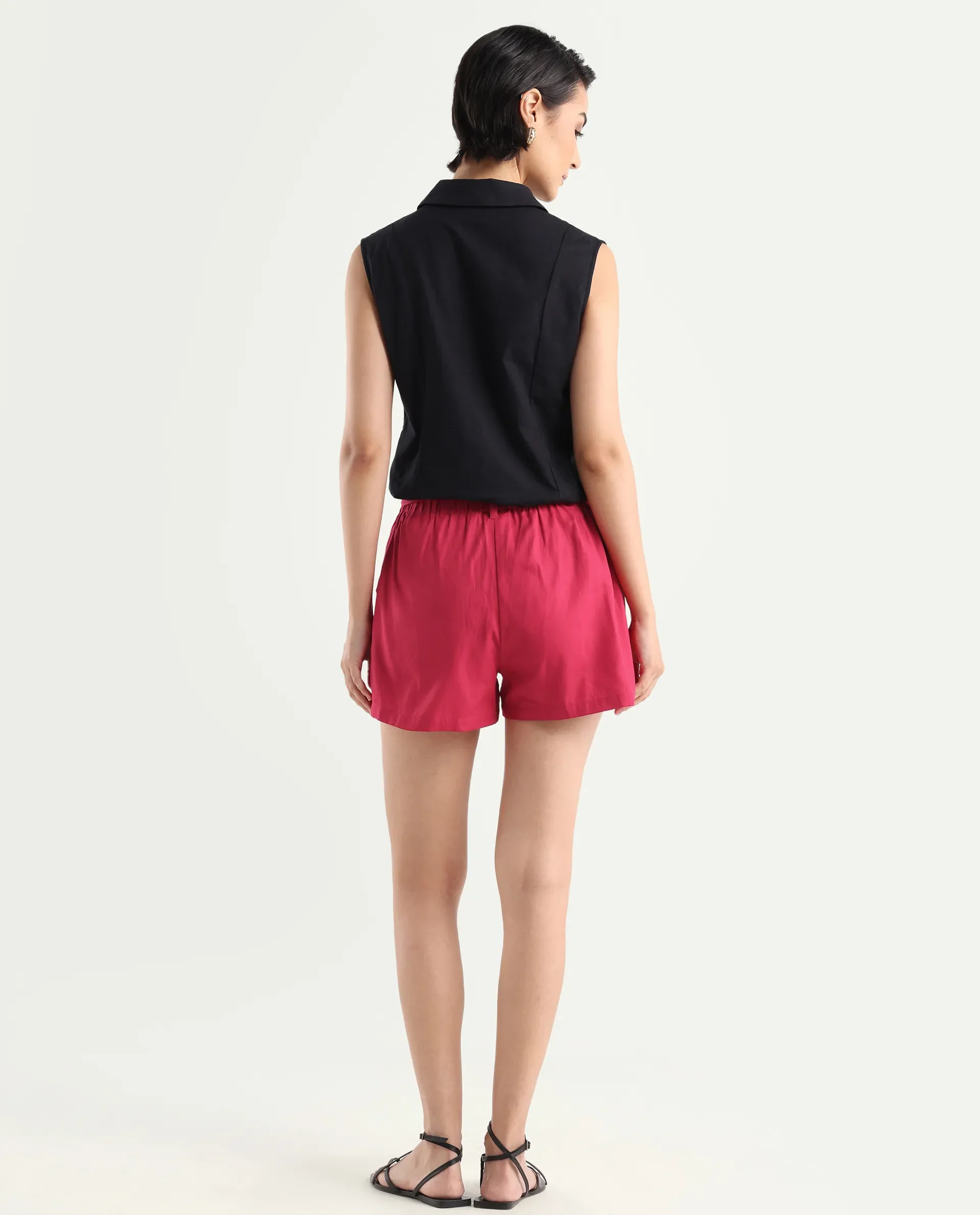 Rareism Women's Cerig Red Cotton Blend Plain Mini Regular Fit Shorts - Image 7