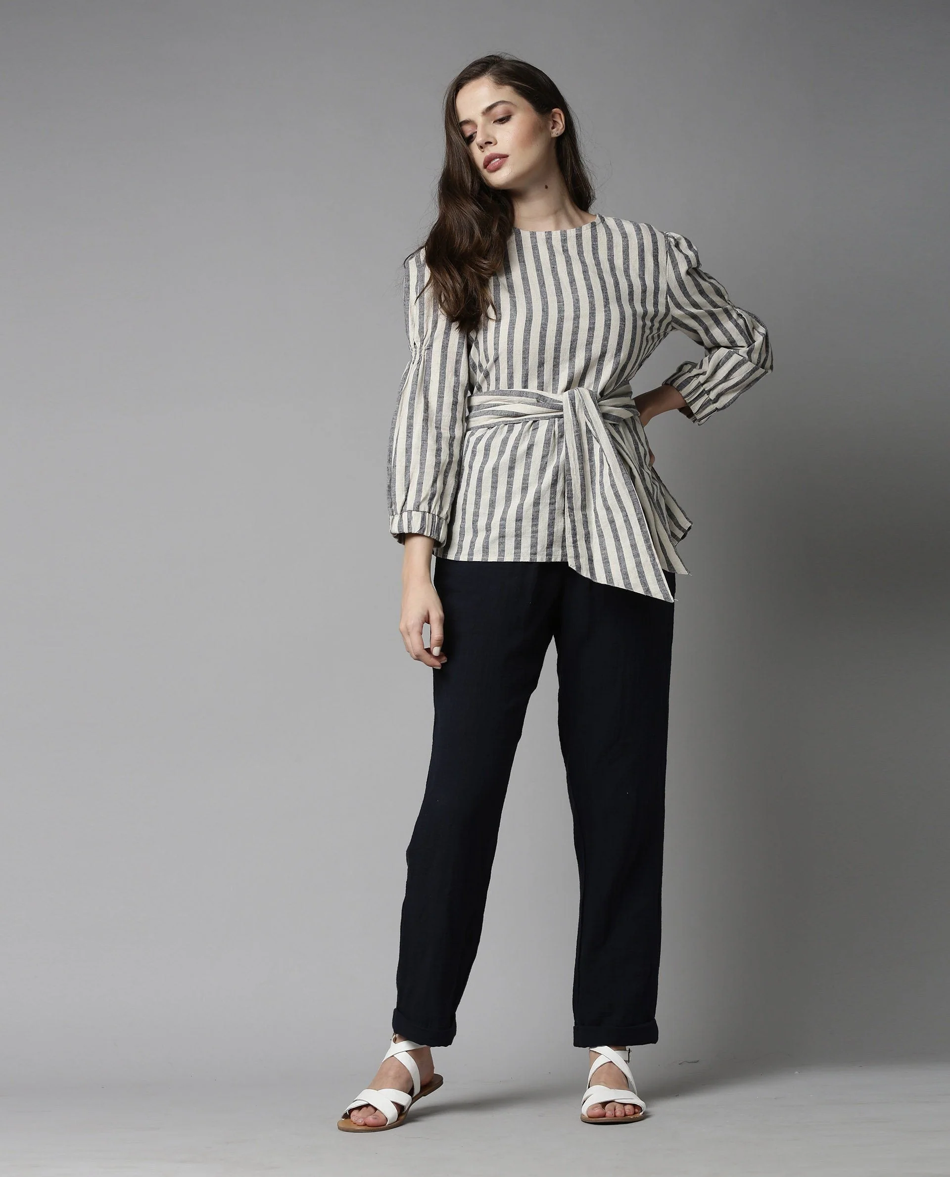 Rareism Women Ceris Navy Top Short Sleeves Stripe - Image 4