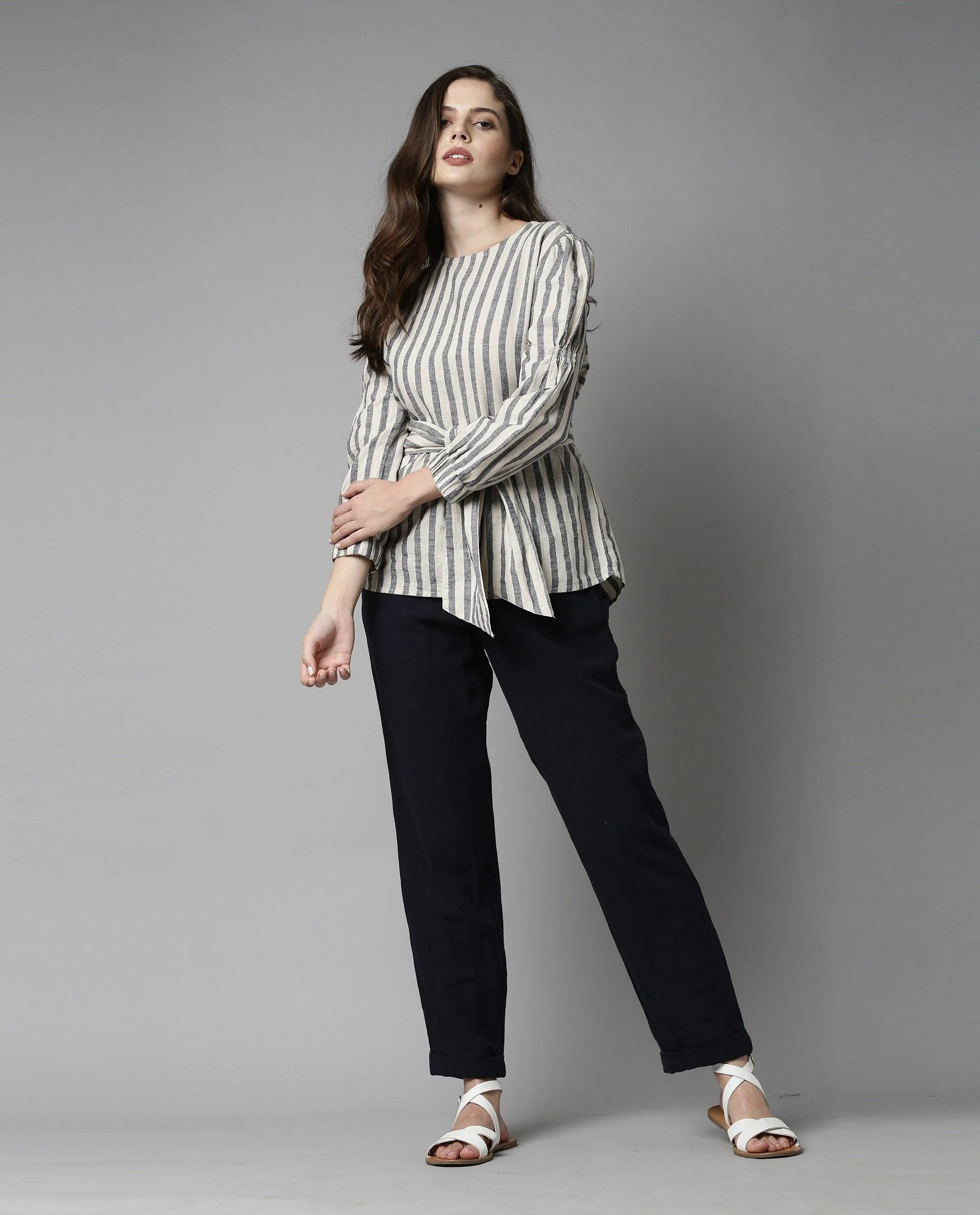 Rareism Women Ceris Navy Top Short Sleeves Stripe - Image 5