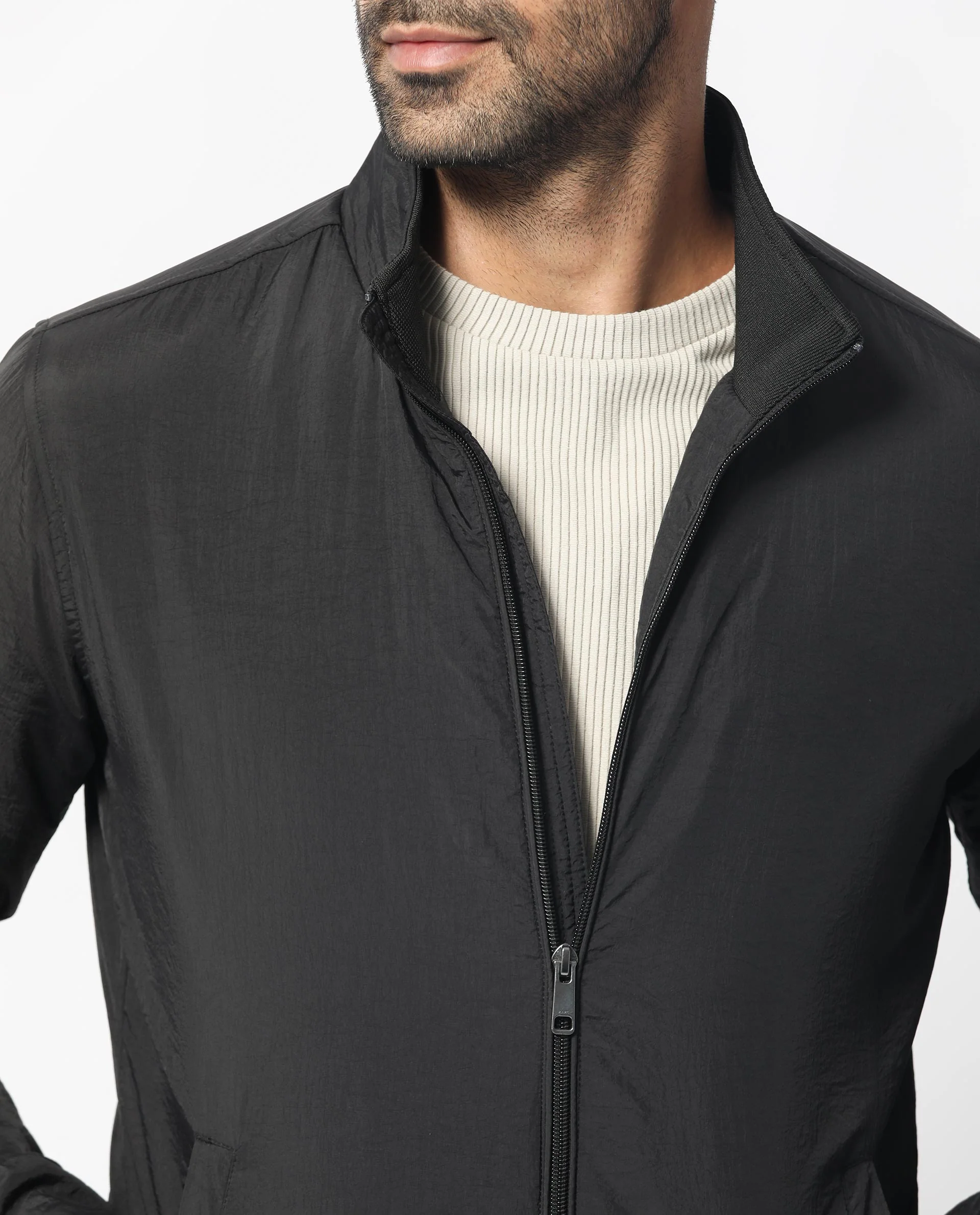 Rare Rabbit Men's Cerno Black Polyester Plain Regular Fit Full Sleeve Mandarin Collar Jacket - Image 11