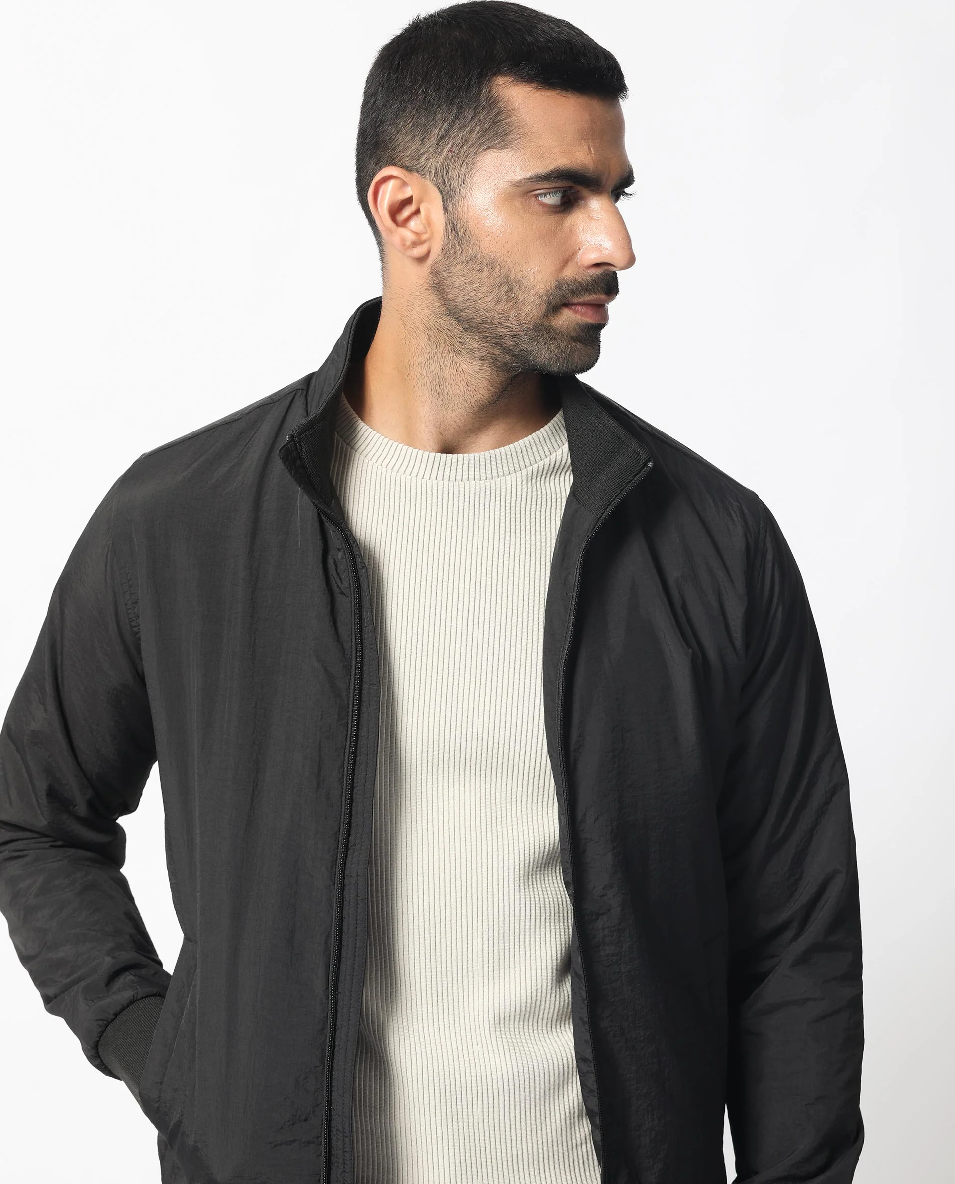Rare Rabbit Men's Cerno Black Polyester Plain Regular Fit Full Sleeve Mandarin Collar Jacket - Image 12