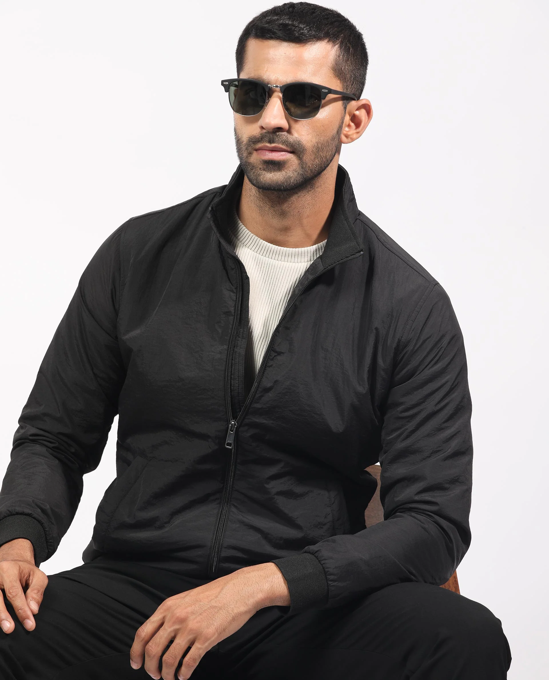 Rare Rabbit Men's Cerno Black Polyester Plain Regular Fit Full Sleeve Mandarin Collar Jacket - Image 13