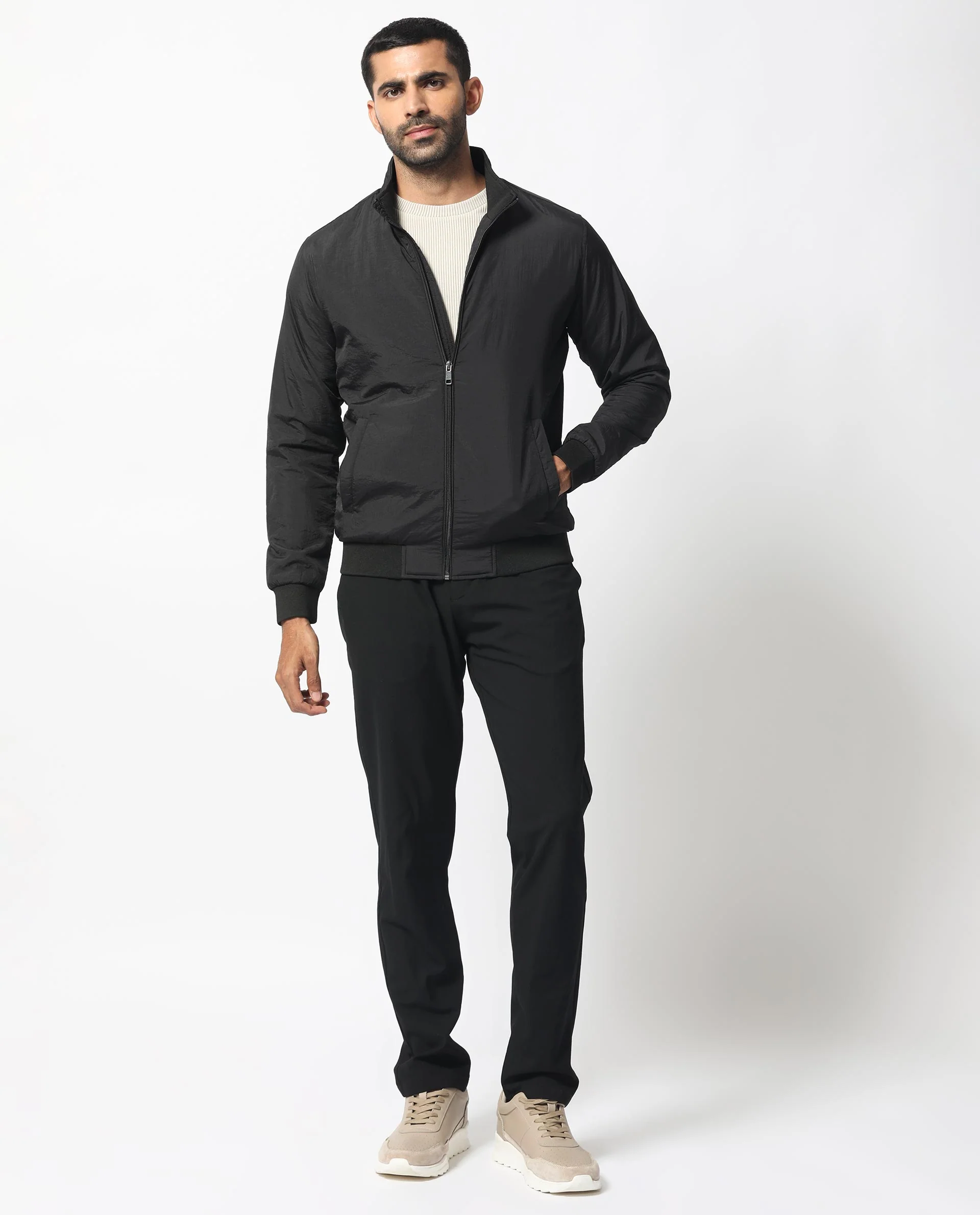 Rare Rabbit Men's Cerno Black Polyester Plain Regular Fit Full Sleeve Mandarin Collar Jacket - Image 15