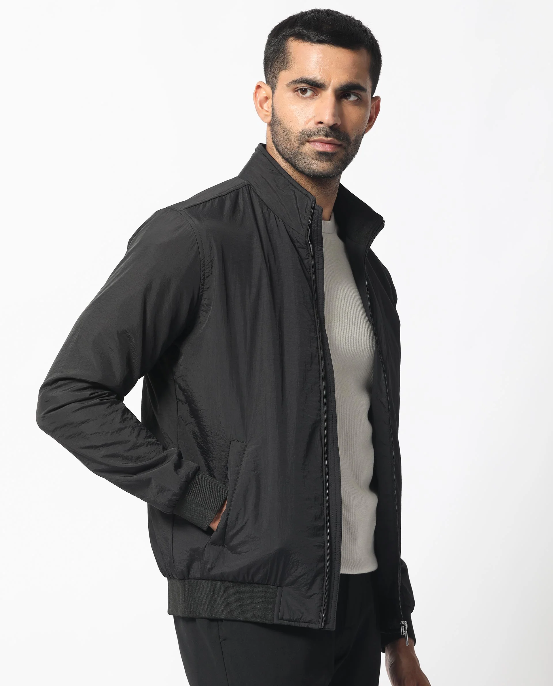 Rare Rabbit Men's Cerno Black Polyester Plain Regular Fit Full Sleeve Mandarin Collar Jacket - Image 16