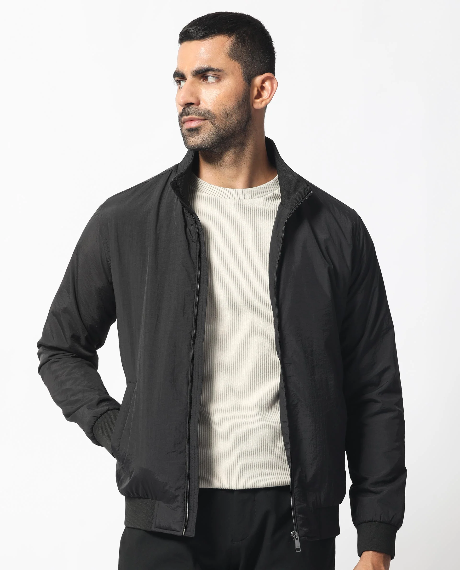 Rare Rabbit Men's Cerno Black Polyester Plain Regular Fit Full Sleeve Mandarin Collar Jacket - Image 17