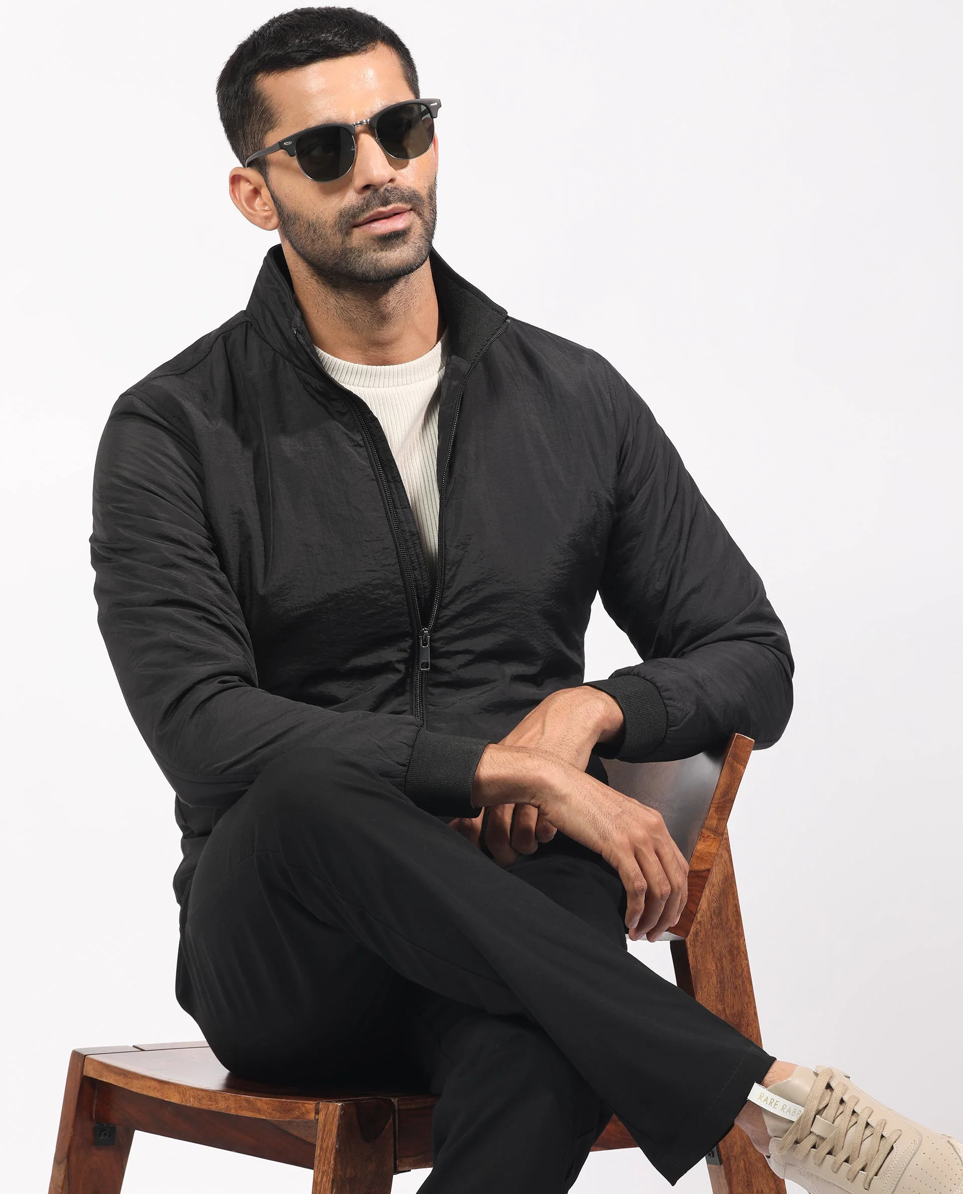 Rare Rabbit Men's Cerno Black Polyester Plain Regular Fit Full Sleeve Mandarin Collar Jacket - Image 2